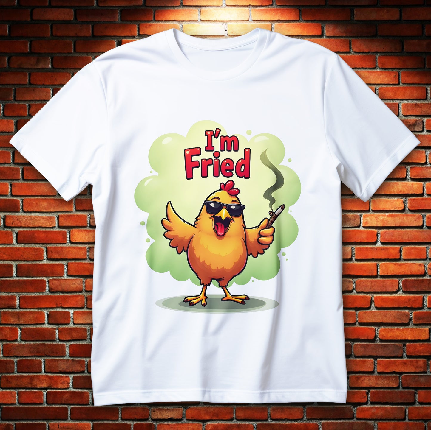 i'm fried chicken t-shirt - cartoon chicken in sunglasses holding joint, funny 420 meme graphic