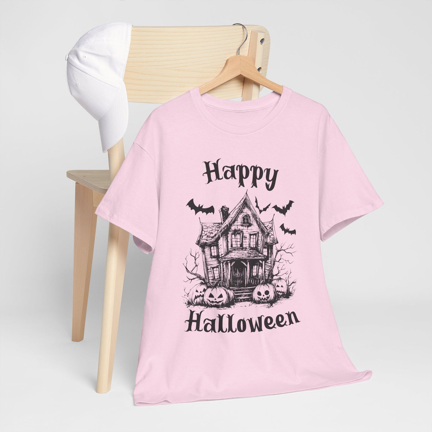 Vintage Haunted House Halloween T-Shirt - Gothic Pumpkins & Bats Tee