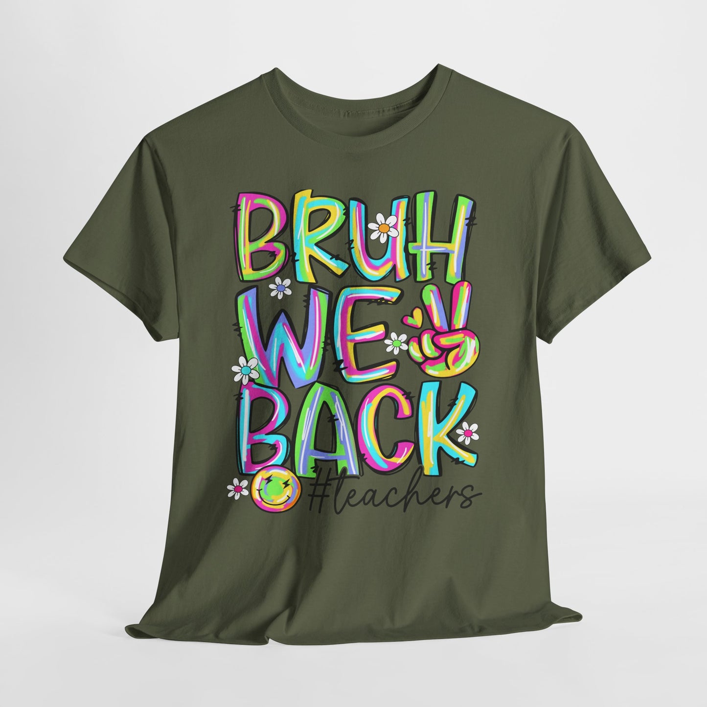 Bruh We Back Teacher T-Shirt | Funny Groovy Rainbow Back to School Tee