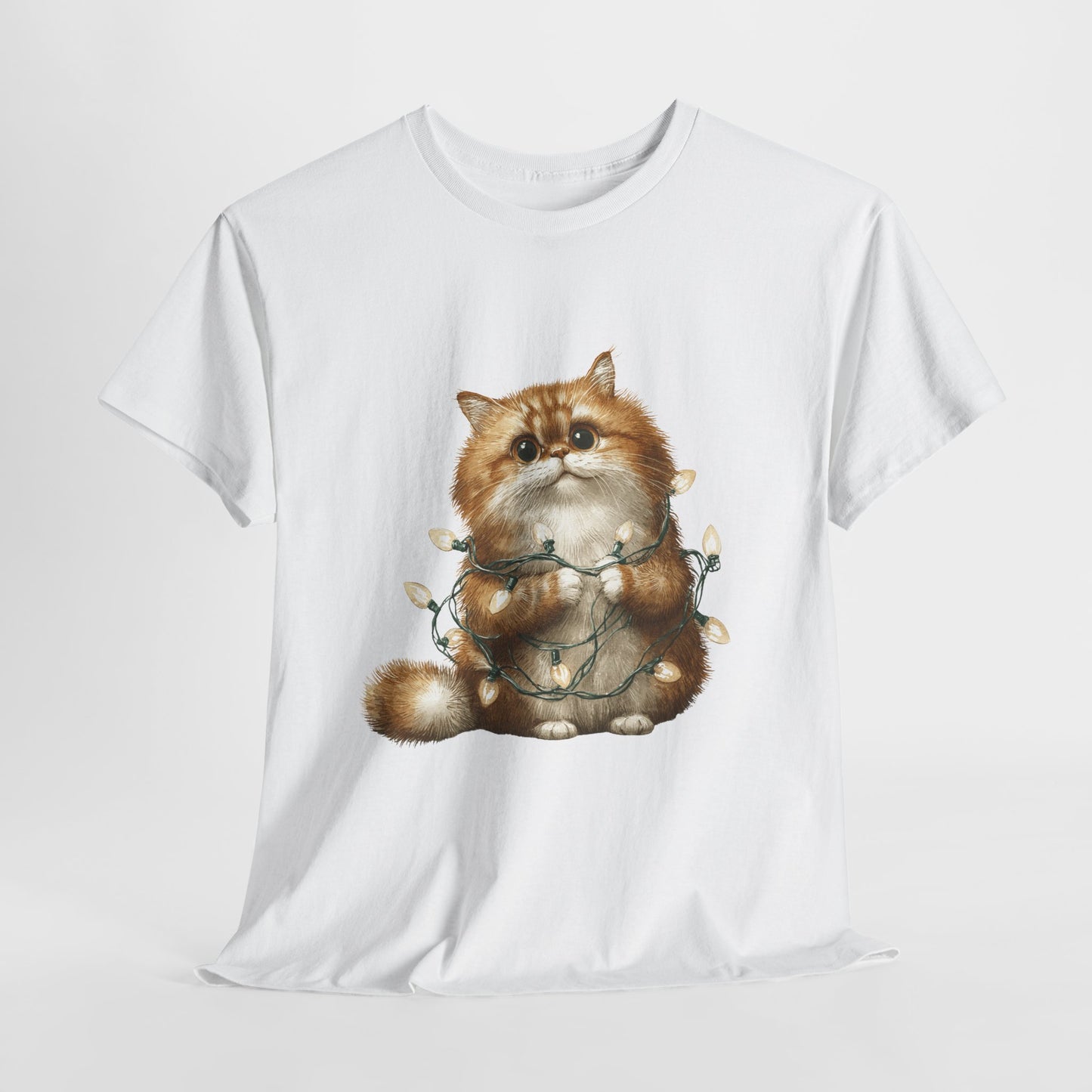 Christmas Lights Cat T-Shirt - Cute Kitty Tangled in Fairy Lights