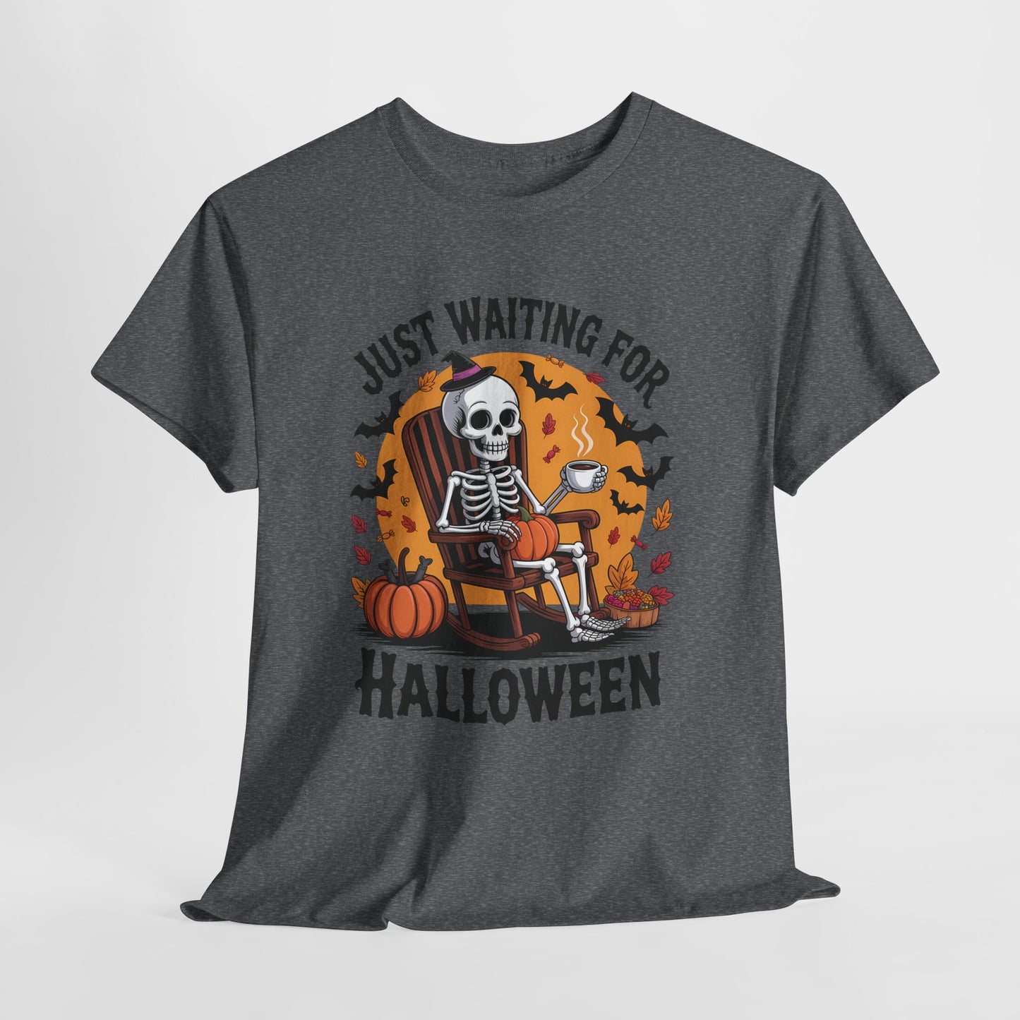 Just Waiting for Halloween T-Shirt - Skeleton Coffee Autumn Vibes Tee