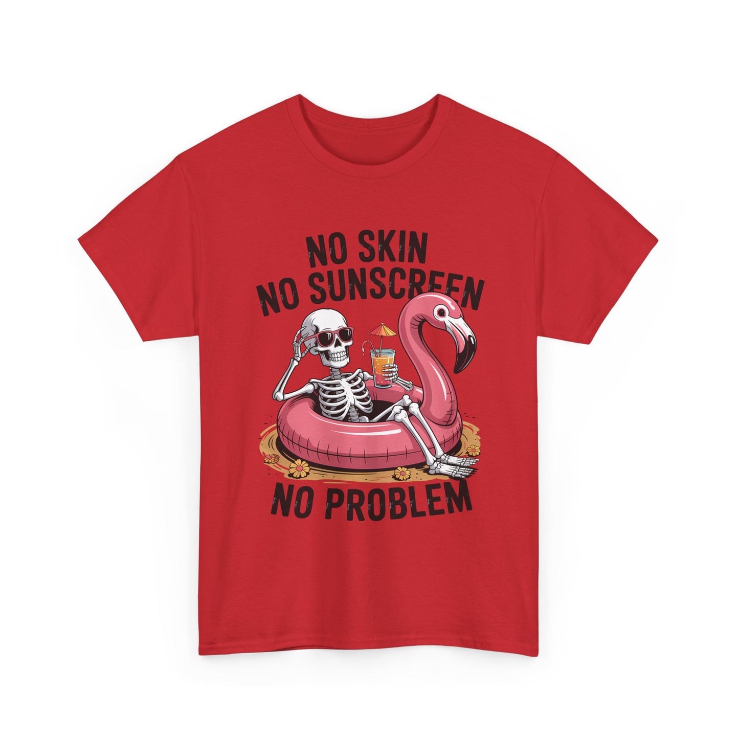 No Skin No Sunscreen T-Shirt - Skeleton Flamingo Summer Tee