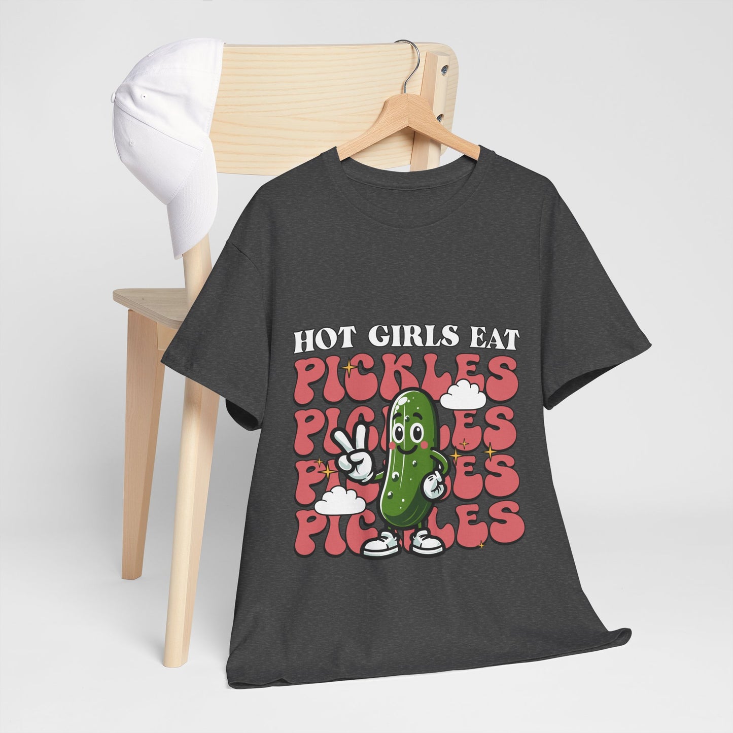 Hot Girls Eat Pickles Shirt - Funny Pickle Lover Gift for Women, Trendy Cartoon Cucumber Tee, Retro Food Humor T-Shirt
