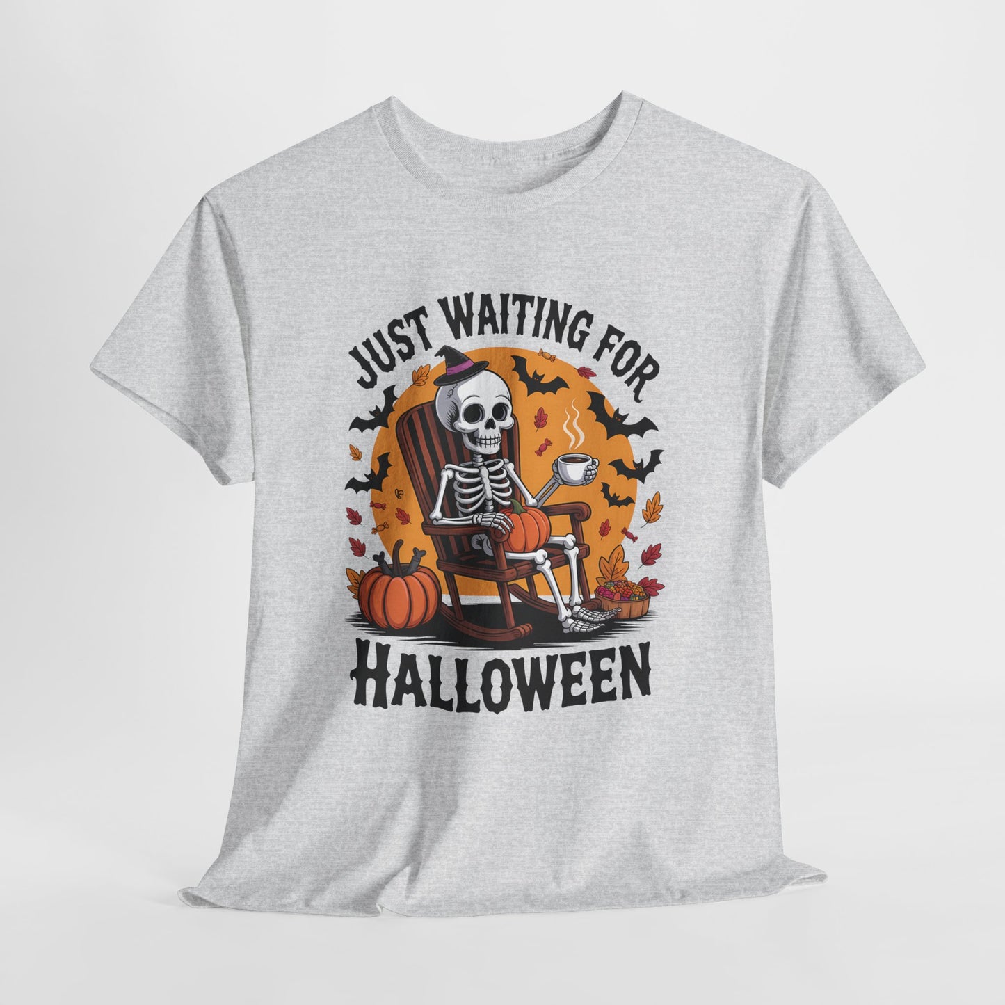 Just Waiting for Halloween T-Shirt - Skeleton Coffee Autumn Vibes Tee