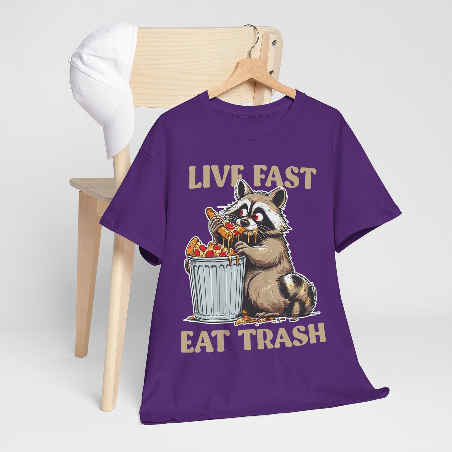 Live Fast Eat Trash Raccoon T-Shirt - Funny Pizza Meme Tee