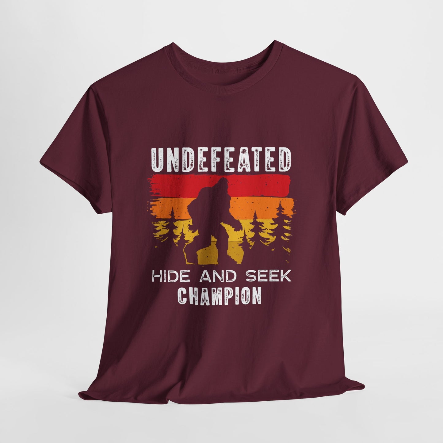 Undefeated Hide and Seek Champion Bigfoot T-Shirt - Retro Sunset Tee
