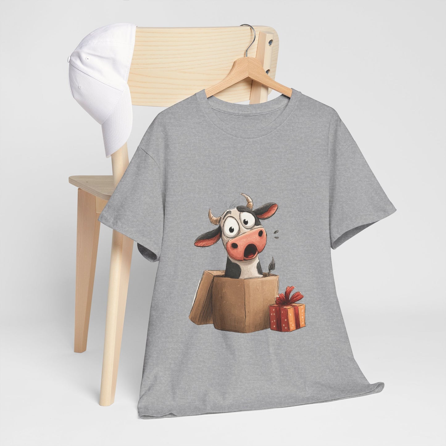 Cow in a Gift Box Christmas T-Shirt - Funny Christmas Surprise Moo Tee