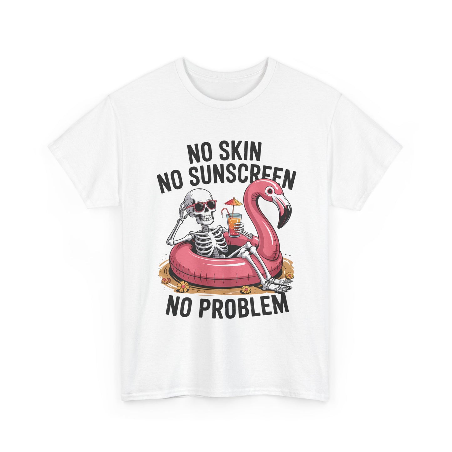 No Skin No Sunscreen T-Shirt - Skeleton Flamingo Summer Tee