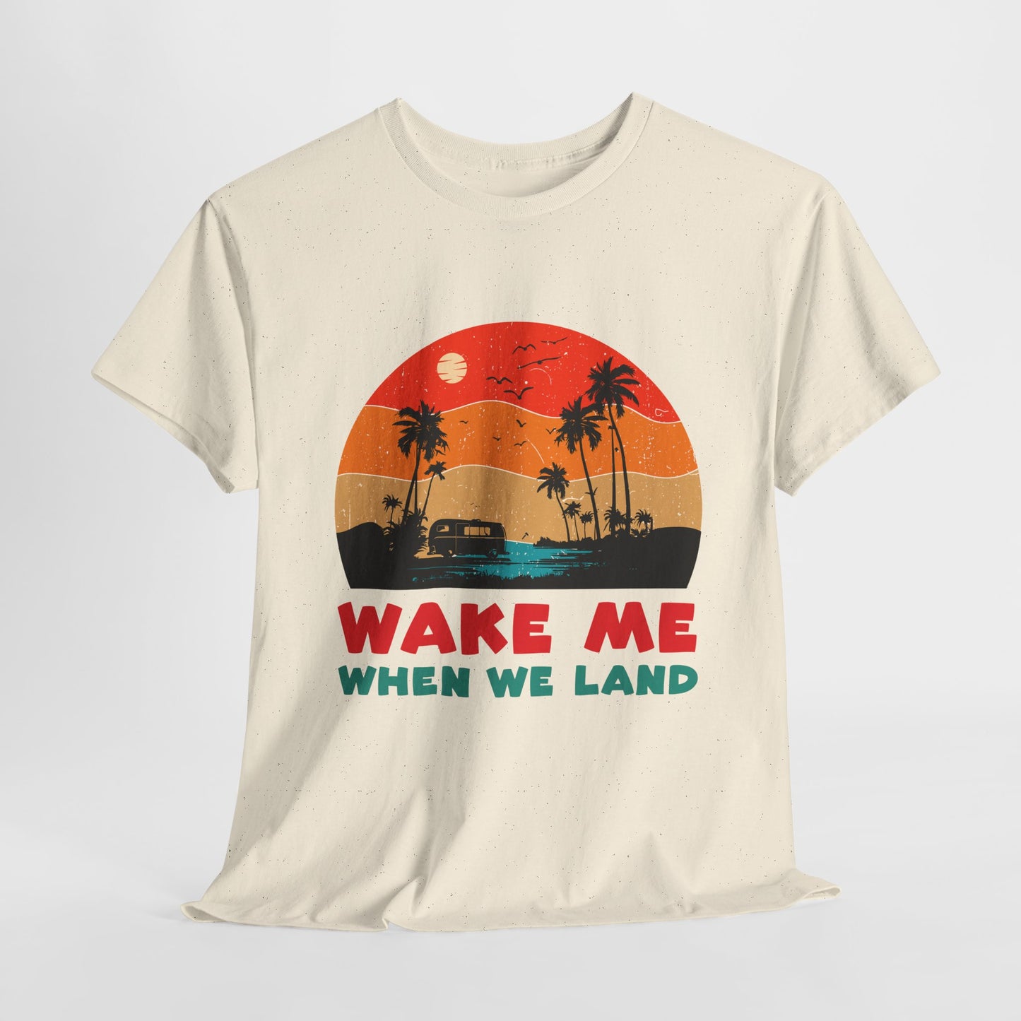 Wake Me When We Land T-Shirt - Funny Jet Lag Travel Retro Sunset Tee