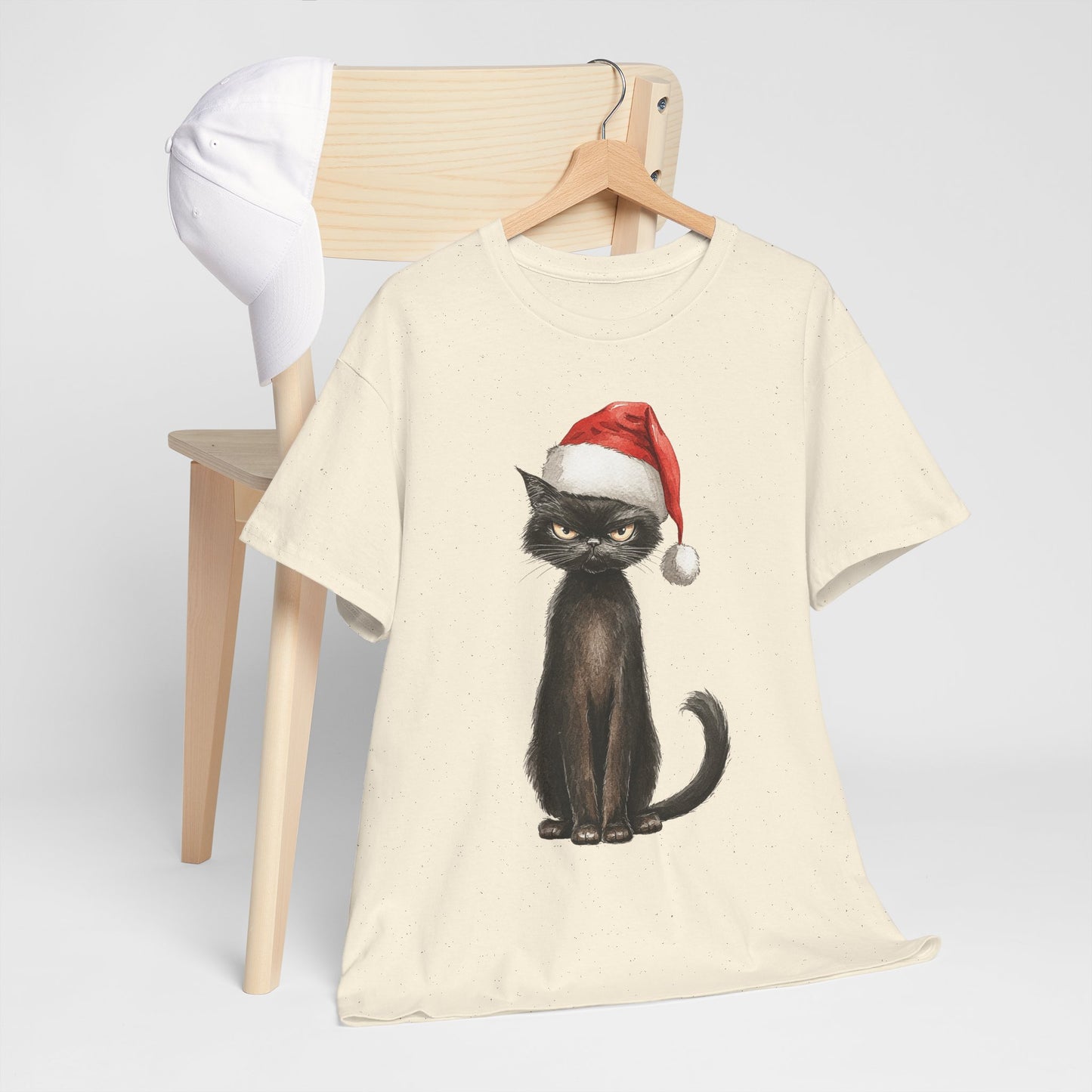 Black Cat Santa Hat Christmas Shirt - Grumpy Holiday Cat Tee