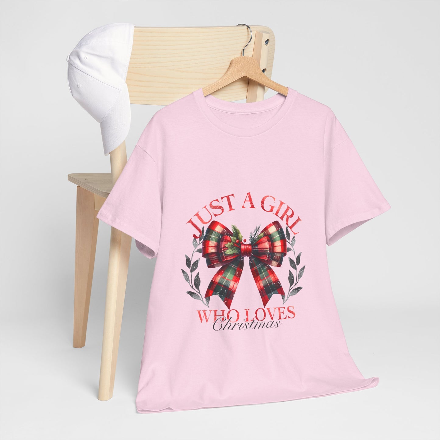 Just a Girl Who Loves Christmas - Tartan Plaid Bow Wreath Tee