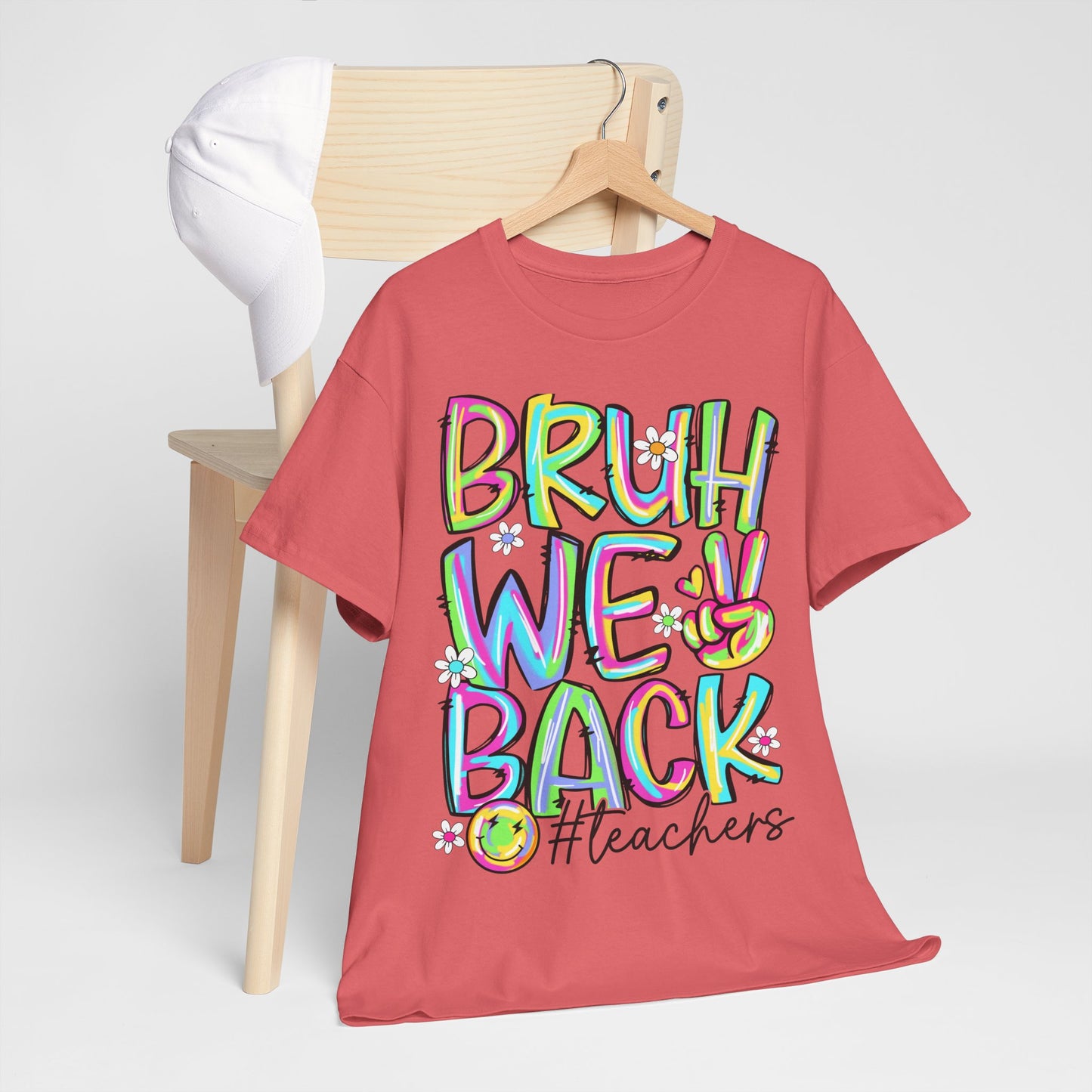 Bruh We Back Teacher T-Shirt | Funny Groovy Rainbow Back to School Tee