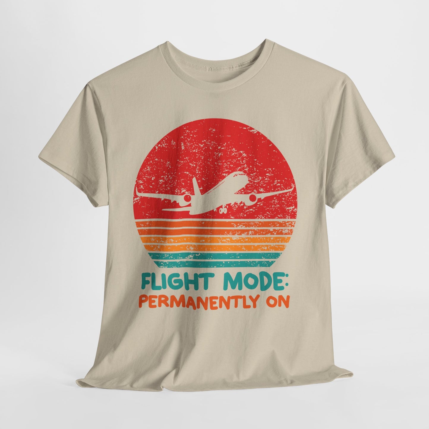 Flight Mode Permanently On T-Shirt - Funny Jet Lag Retro Sunset Tee
