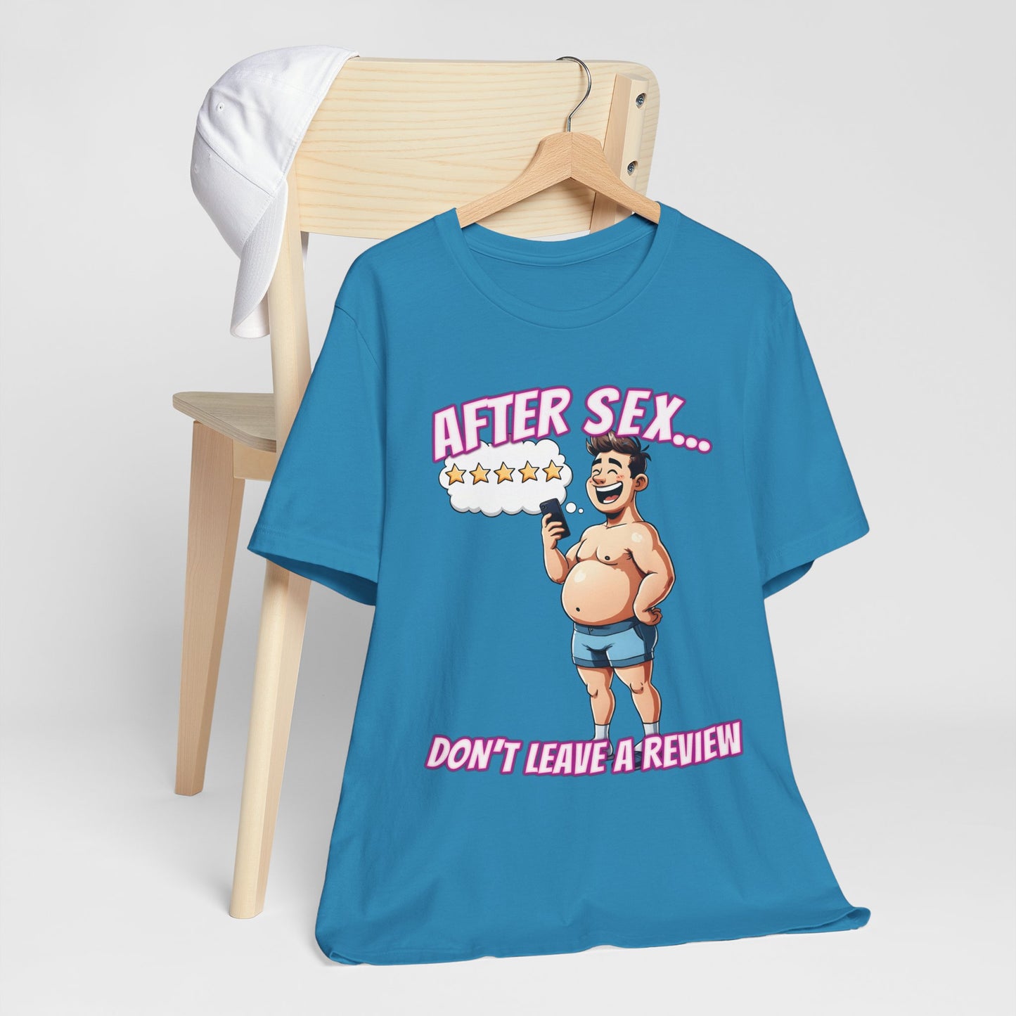 After Sex Don't Leave a Review Shirt - Funny 5 Star Guy Cartoon Tee - Sarcastic Dating Humor T-Shirt for Men