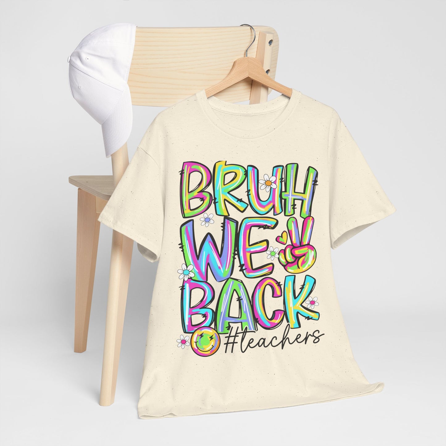 Bruh We Back Teacher T-Shirt | Funny Groovy Rainbow Back to School Tee