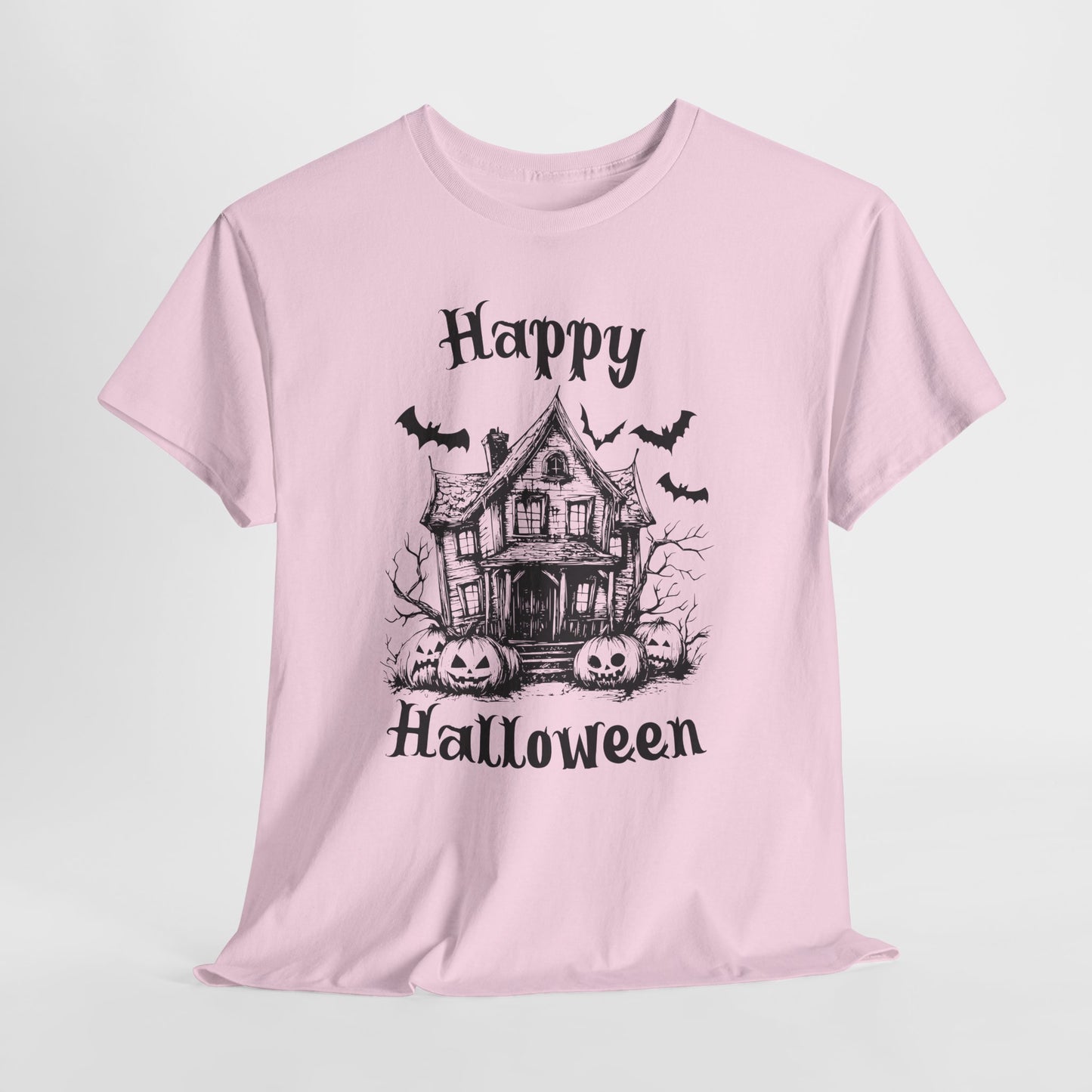 Vintage Haunted House Halloween T-Shirt - Gothic Pumpkins & Bats Tee