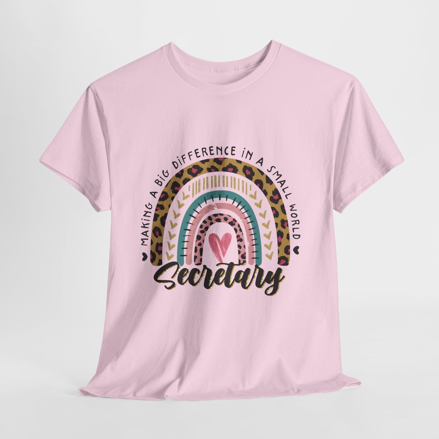 Secretary Rainbow Shirt - Cute Leopard Print Office Tee for Secretaries, Glam Animal Print Heart Gift, Boho Office Assistant T-Shirt