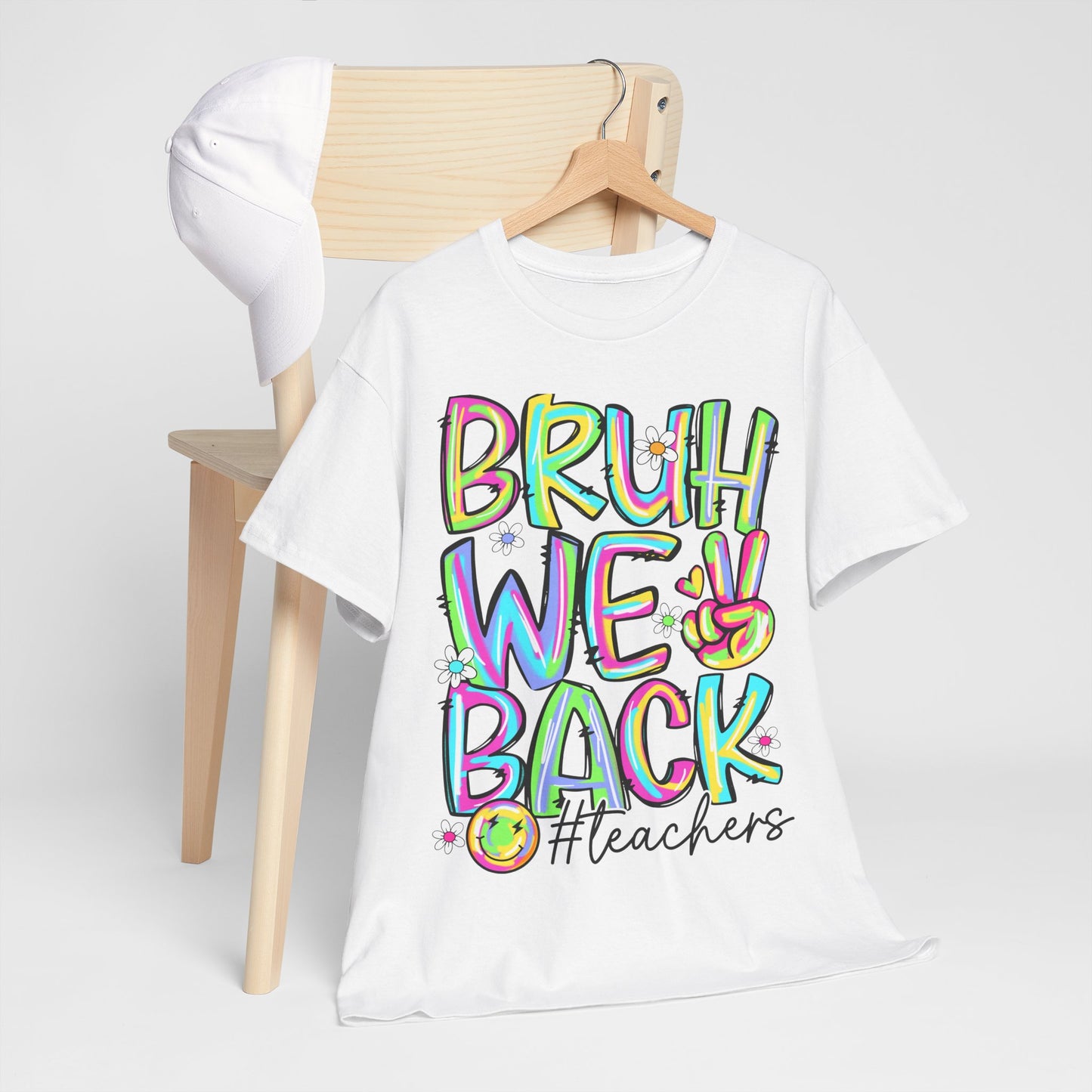 Bruh We Back Teacher T-Shirt | Funny Groovy Rainbow Back to School Tee