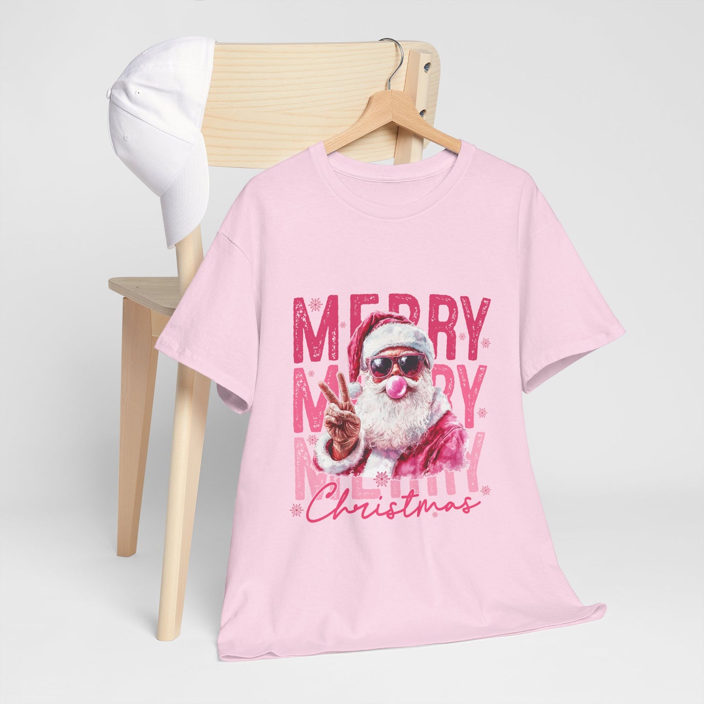 Cool Santa Bubblegum T-Shirt - Pink Merry Christmas Tee