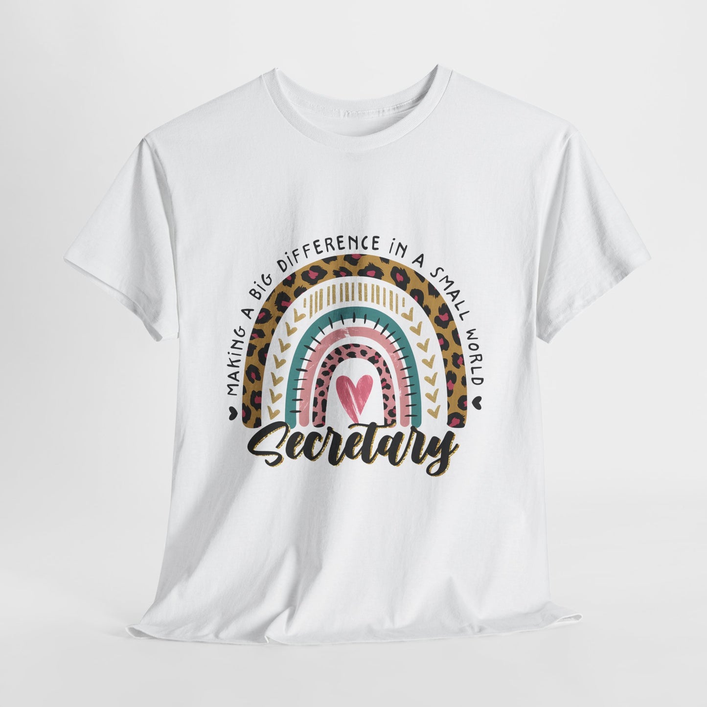 Secretary Rainbow Shirt - Cute Leopard Print Office Tee for Secretaries, Glam Animal Print Heart Gift, Boho Office Assistant T-Shirt