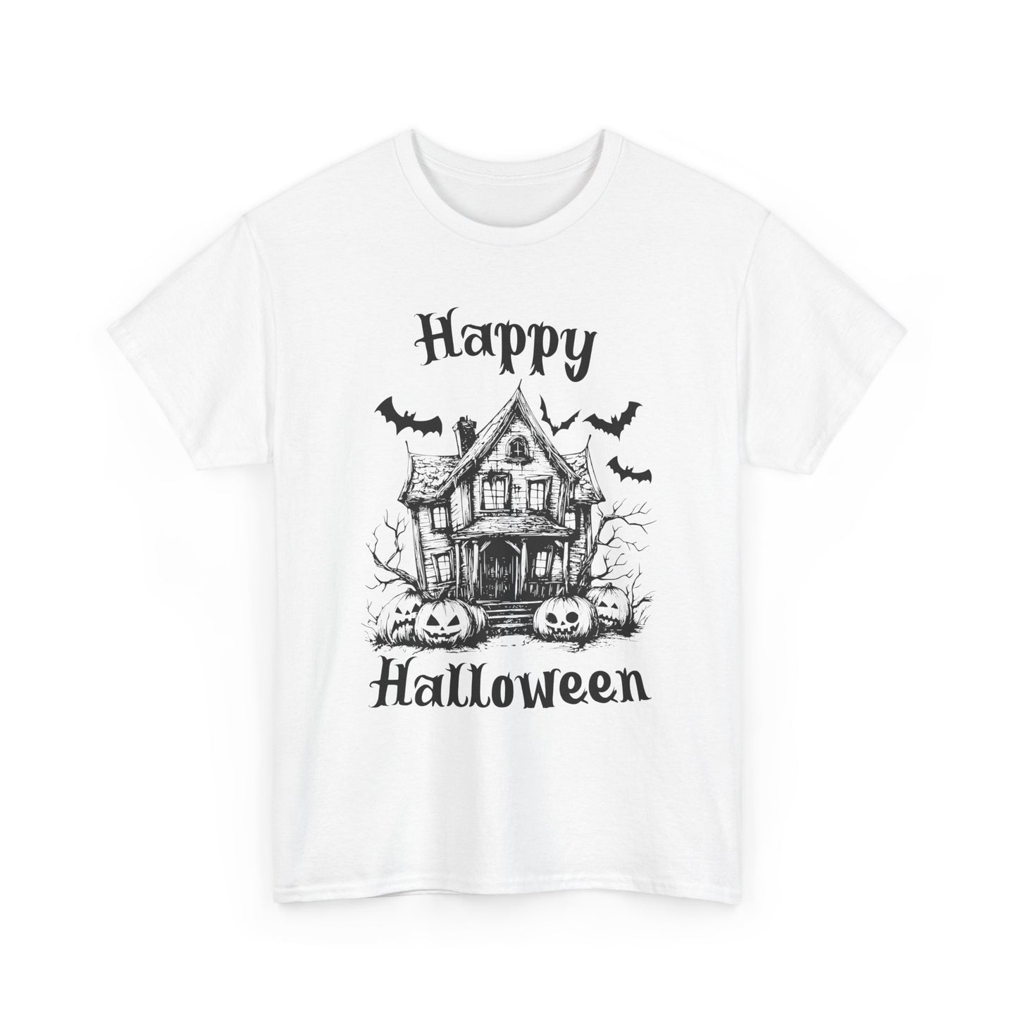 Vintage Haunted House Halloween T-Shirt - Gothic Pumpkins & Bats Tee