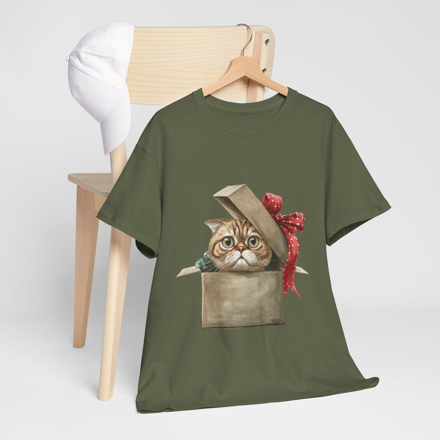 Christmas Gift Box Cat T-Shirt - Kitty in Present Tee