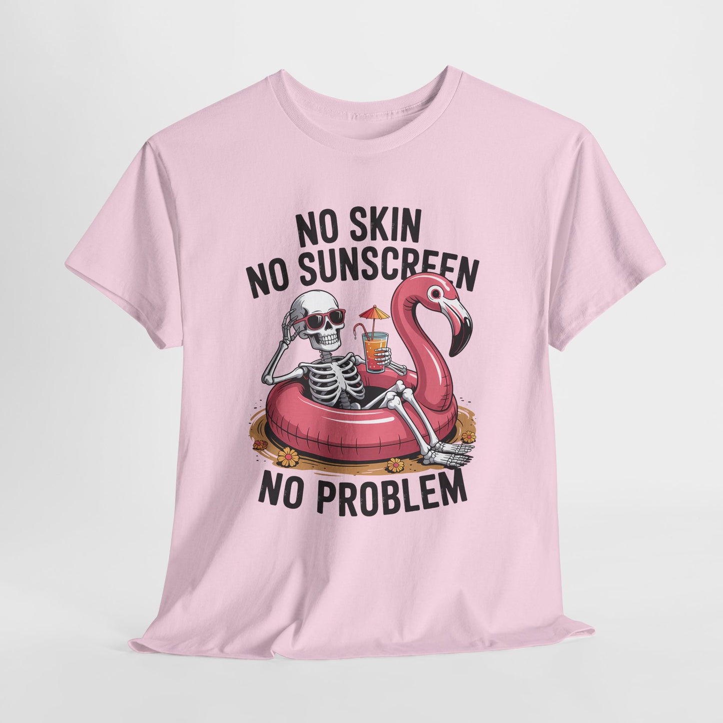 No Skin No Sunscreen T-Shirt - Skeleton Flamingo Summer Tee