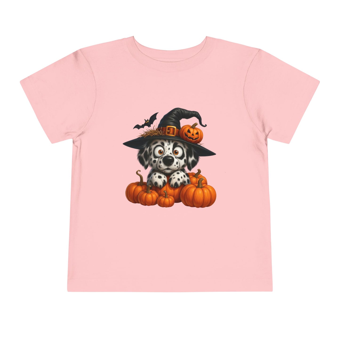Cute Halloween Puppy Kids T-Shirt - Witch Hat & Pumpkins Toddler Tee