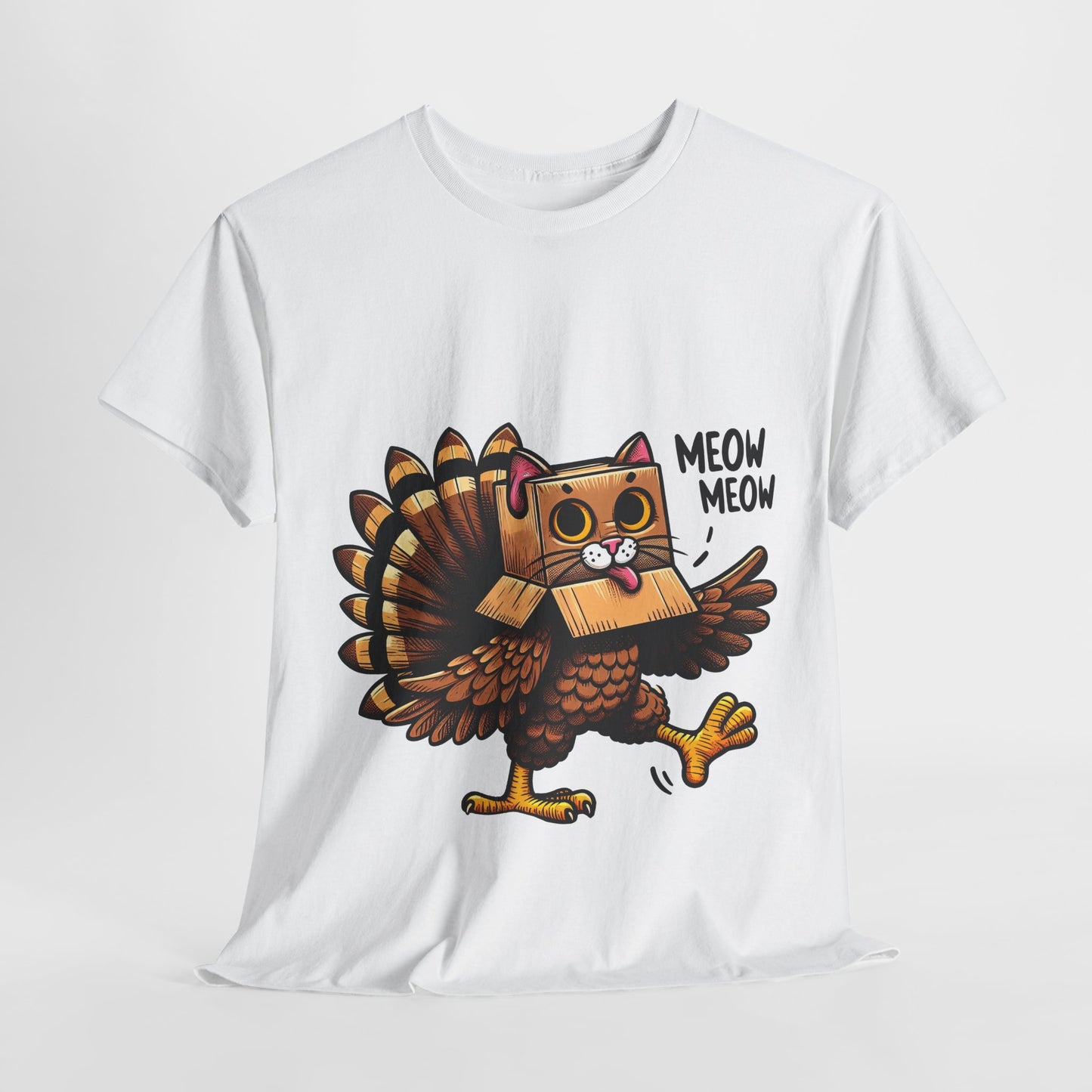 Funny Turkey Cat T-Shirt - Thanksgiving Meow Meow Cat Lover Tee