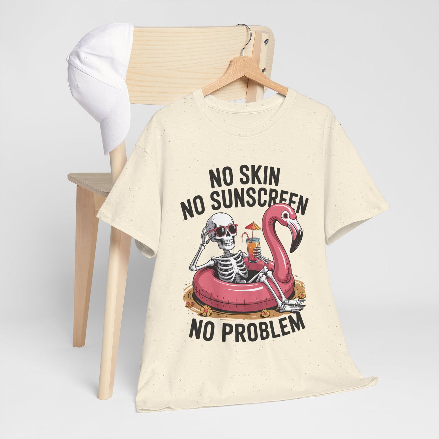 No Skin No Sunscreen T-Shirt - Skeleton Flamingo Summer Tee