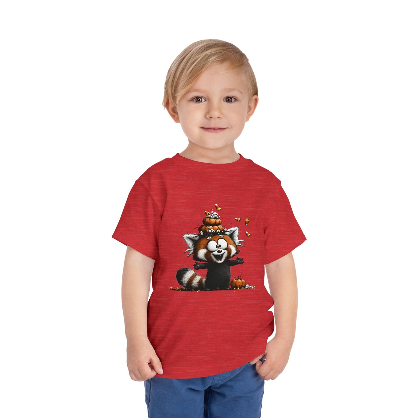 Red Panda Kids Halloween T-Shirt - Candy Corn & Pumpkins Toddler Tee