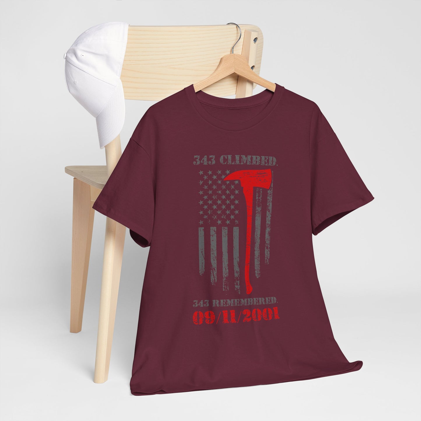 343 Climbed 343 Remembered T-Shirt - Firefighter 9/11 Memorial Tee