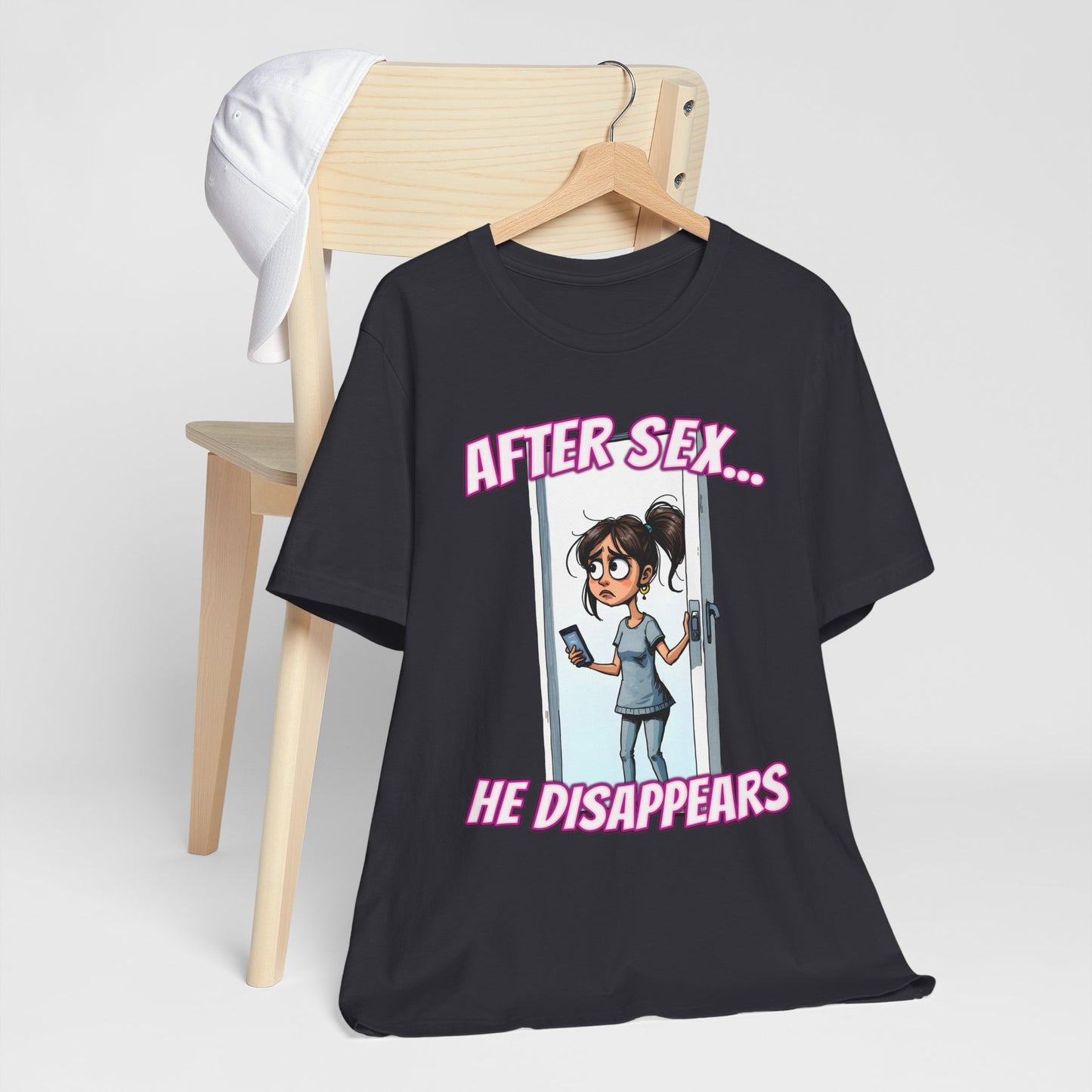 After Sex He Disappears Shirt - Funny Ghosting Cartoon Tee - Modern Dating Humor T-Shirt for Sarcastic Souls