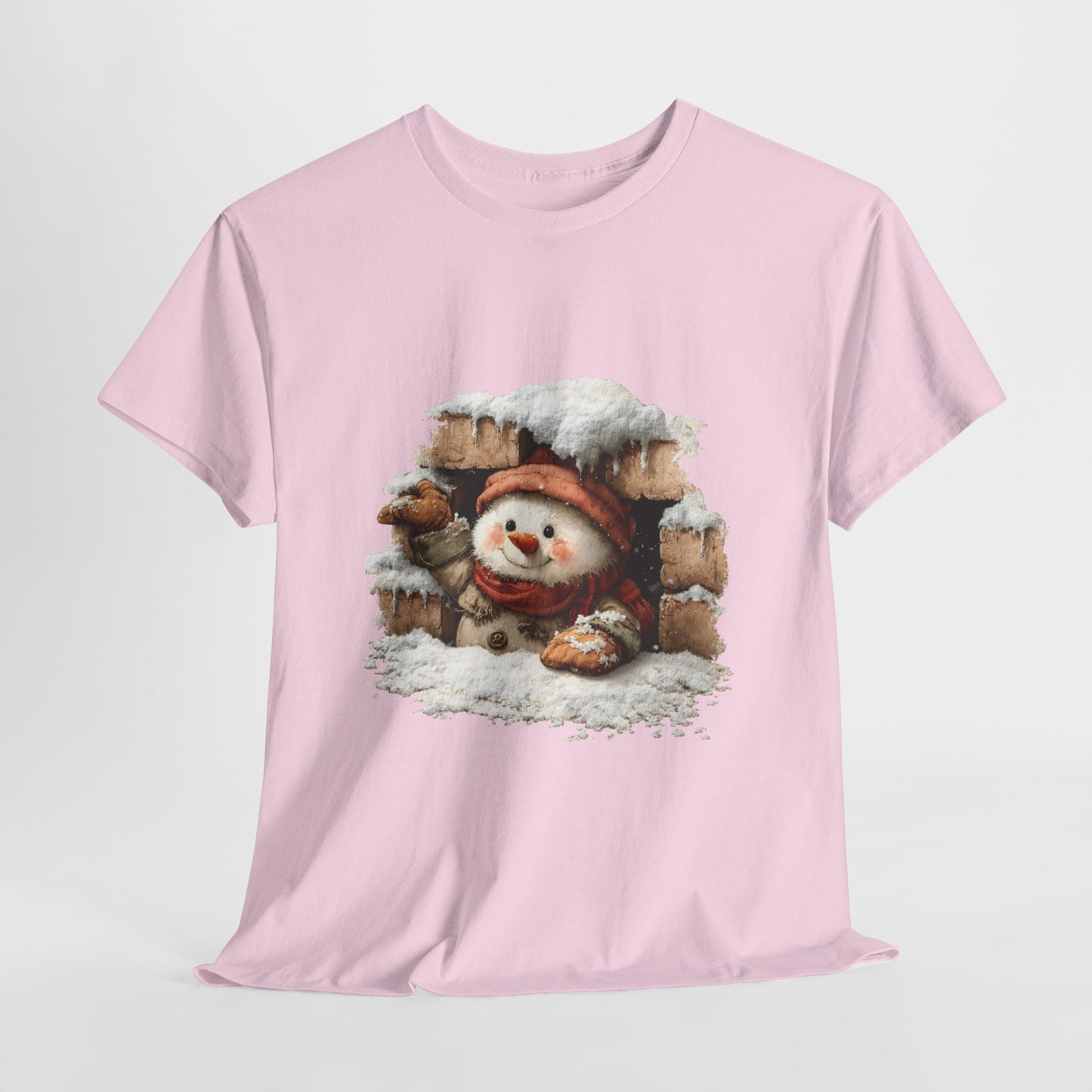 Peeking Snowman Window Christmas - Cute Snowy Brick Window Snowman Tee