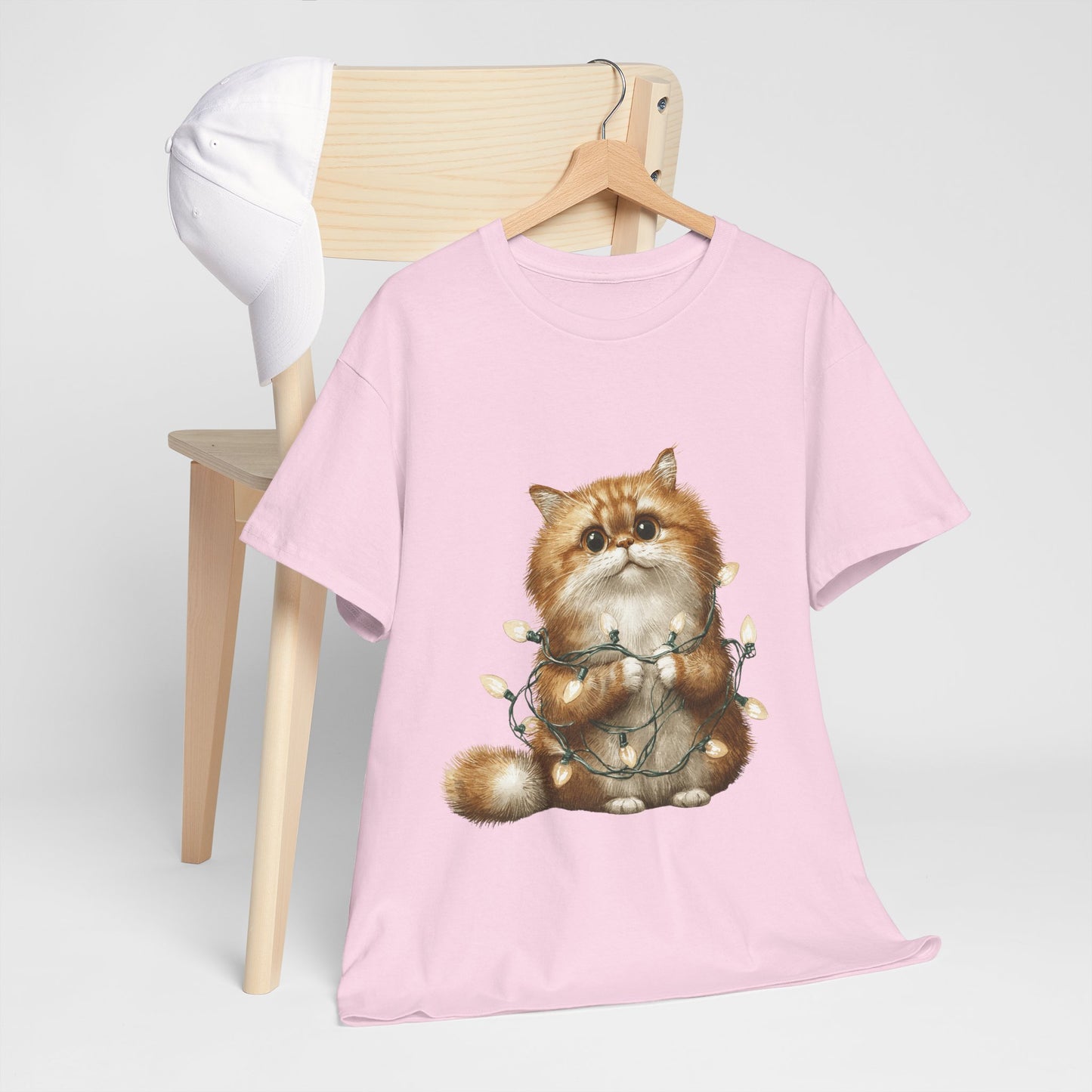 Christmas Lights Cat T-Shirt - Cute Kitty Tangled in Fairy Lights