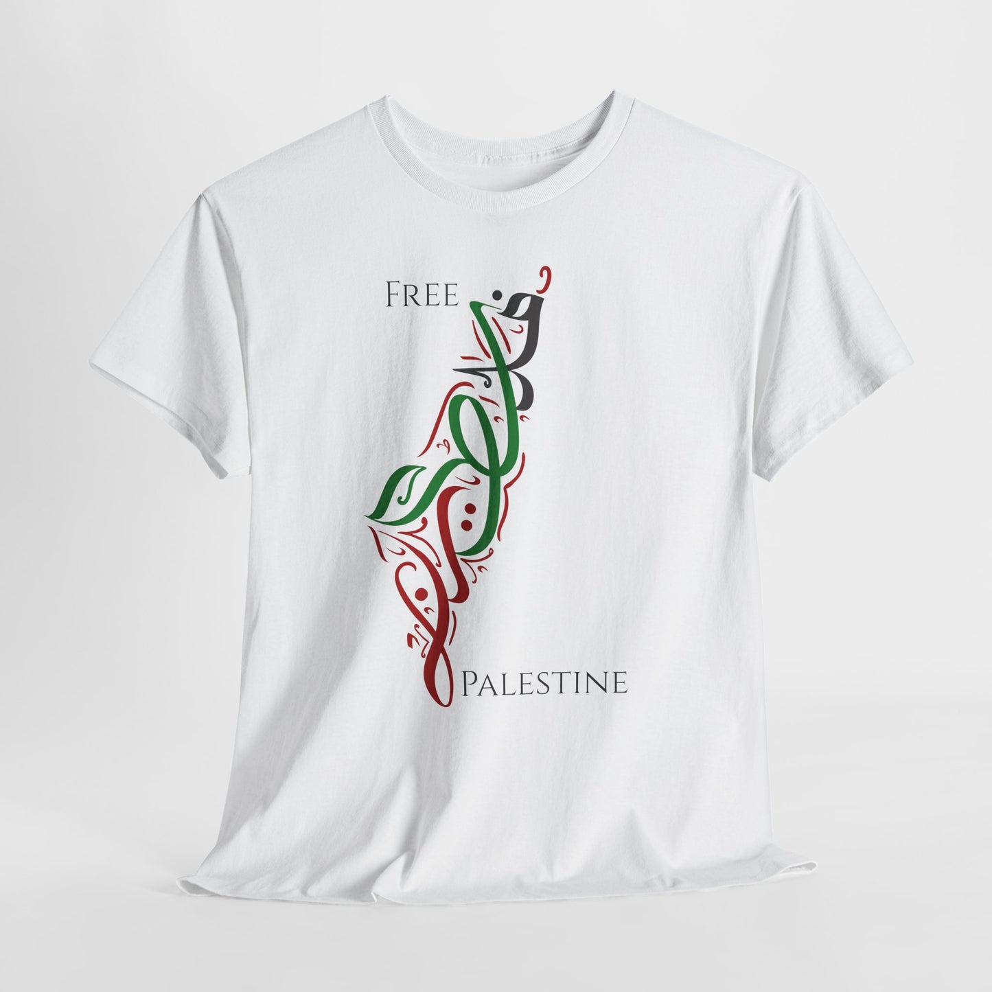 Free Palestine Map T-Shirt - Artistic Palestinian Calligraphy Solidarity Tee