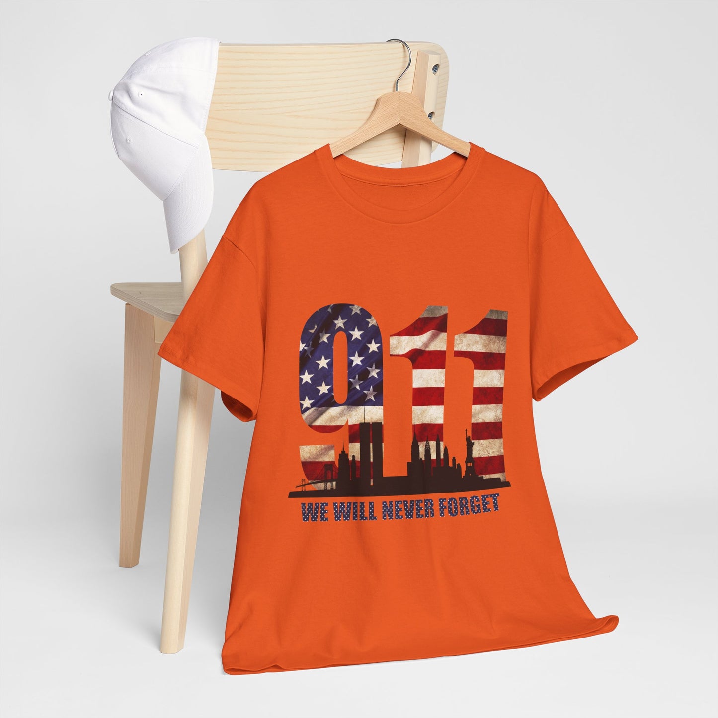9/11 Memorial Shirt - American Flag NYC Skyline - We Will Never Forget Tribute T-Shirt
