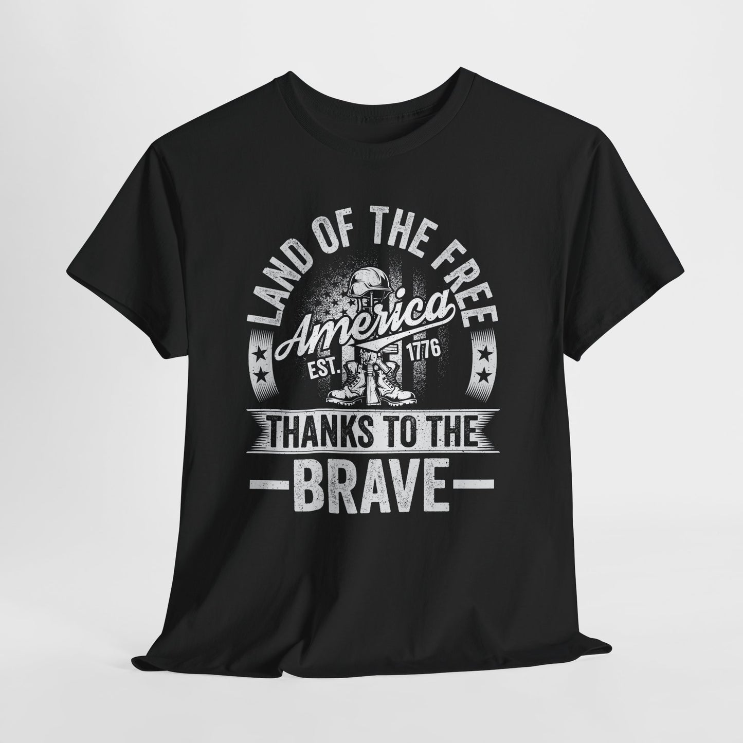 Land of the Free T-Shirt - Battlefield Cross & Flag Memorial Tee