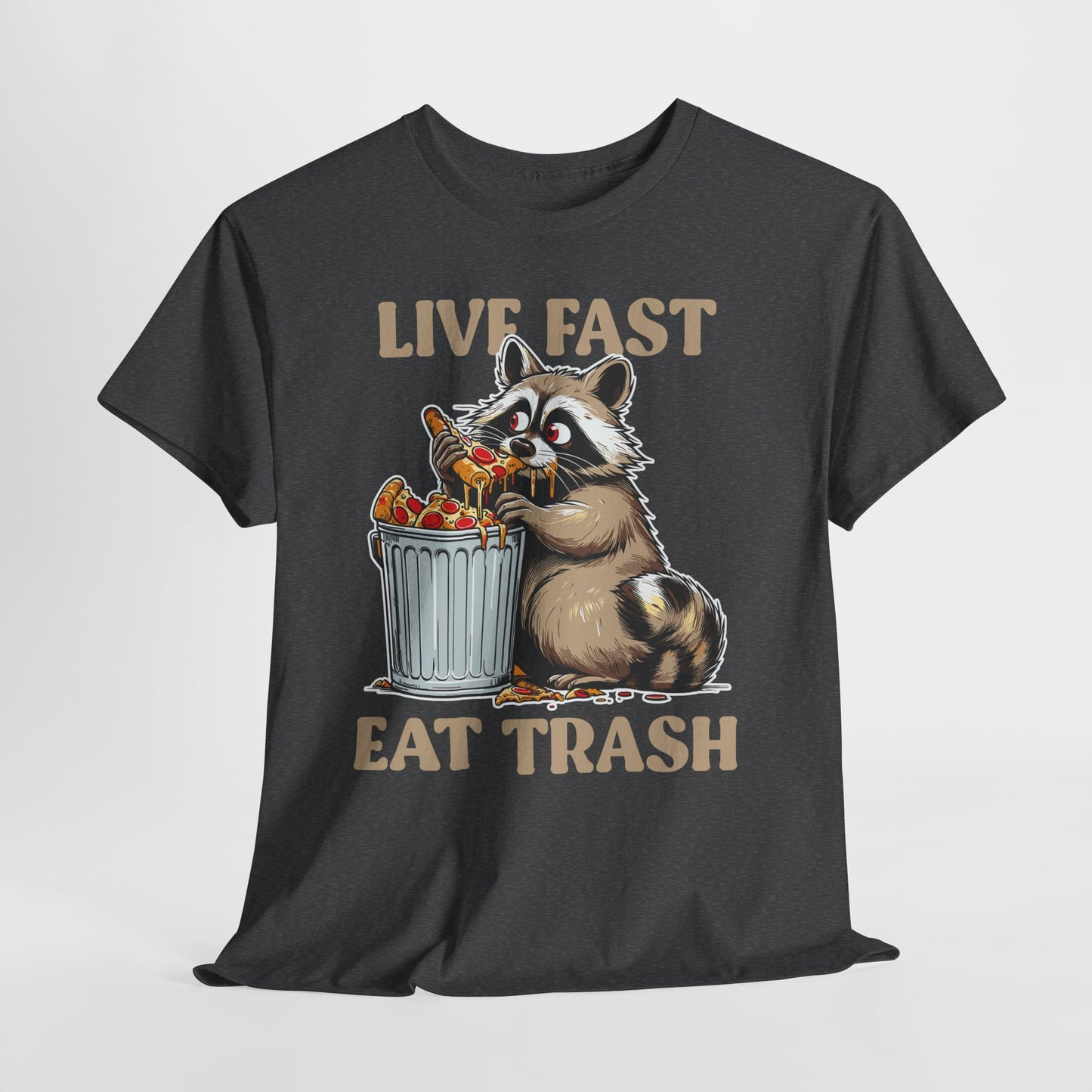 Live Fast Eat Trash Raccoon T-Shirt - Funny Pizza Meme Tee