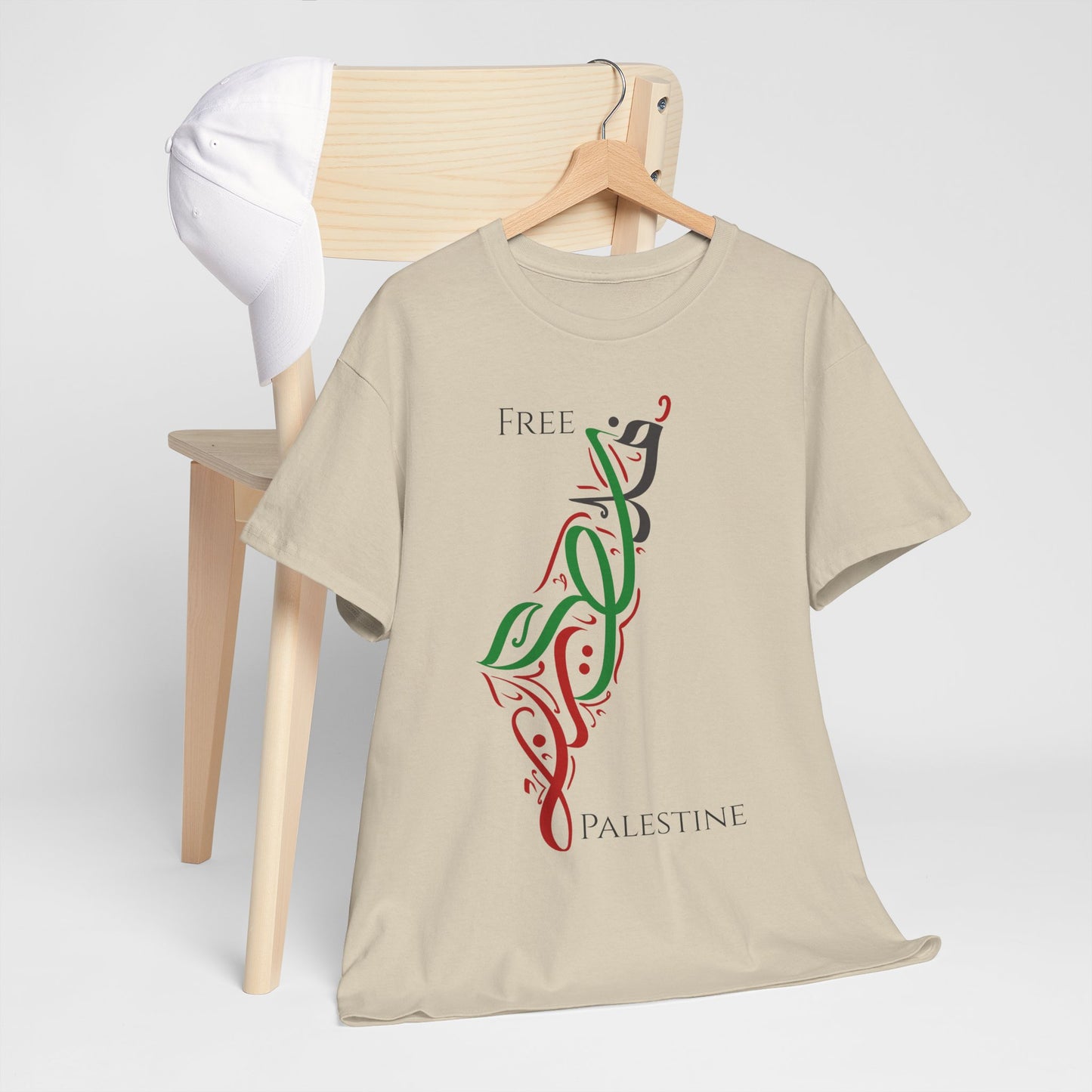 Free Palestine Map T-Shirt - Artistic Palestinian Calligraphy Solidarity Tee