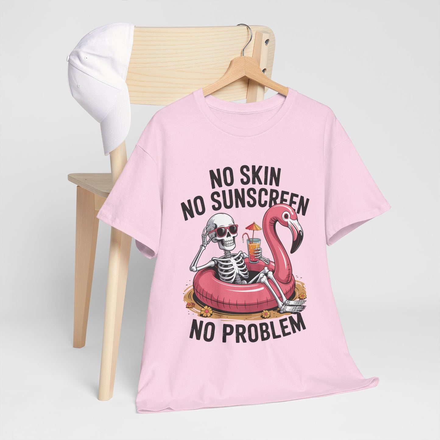 No Skin No Sunscreen T-Shirt - Skeleton Flamingo Summer Tee