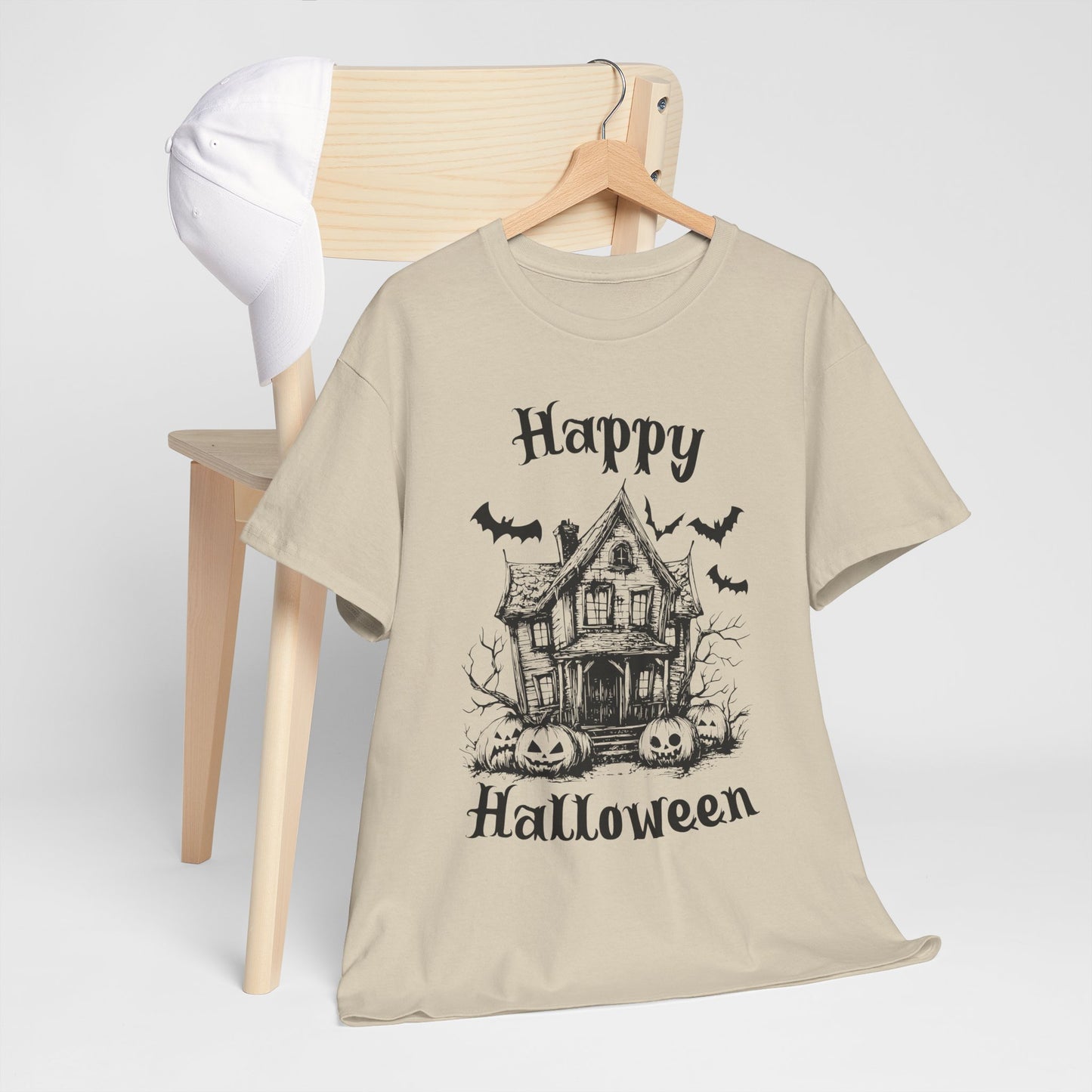 Vintage Haunted House Halloween T-Shirt - Gothic Pumpkins & Bats Tee