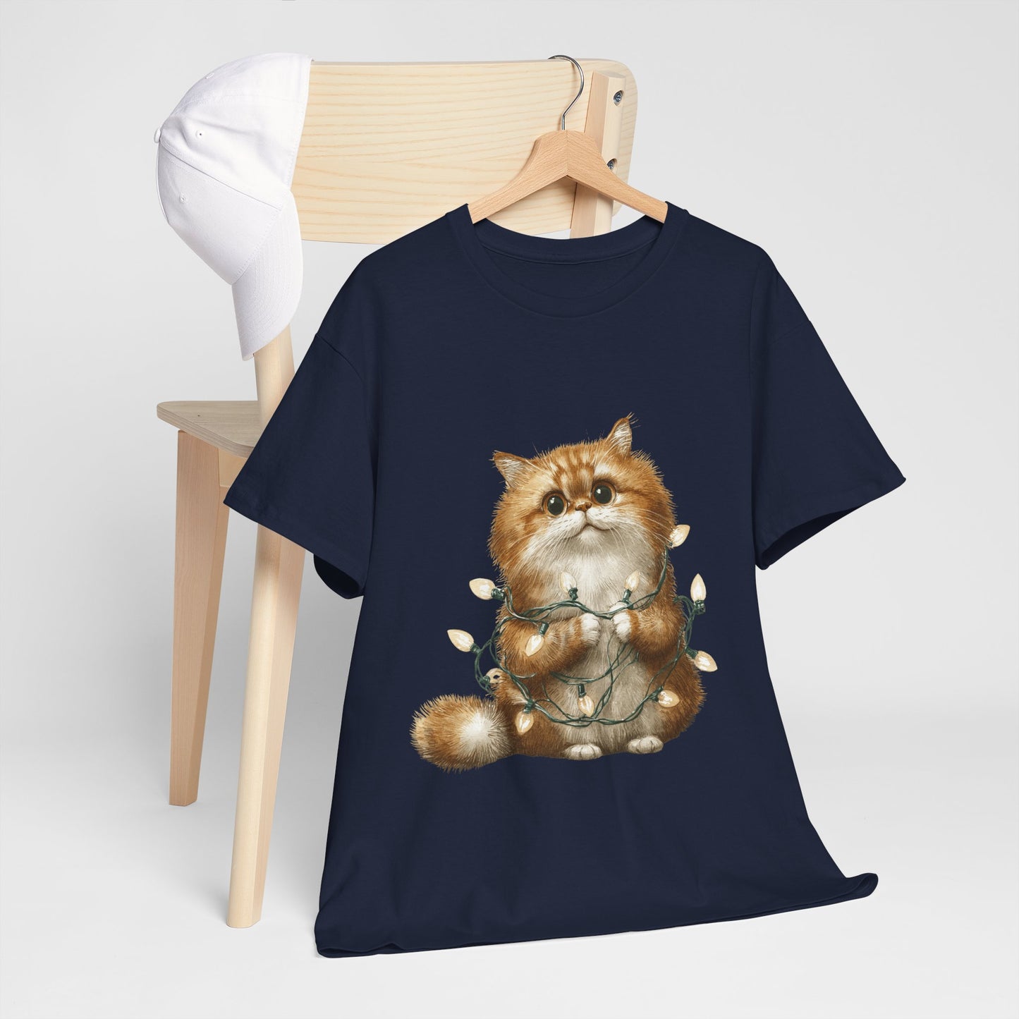 Christmas Lights Cat T-Shirt - Cute Kitty Tangled in Fairy Lights