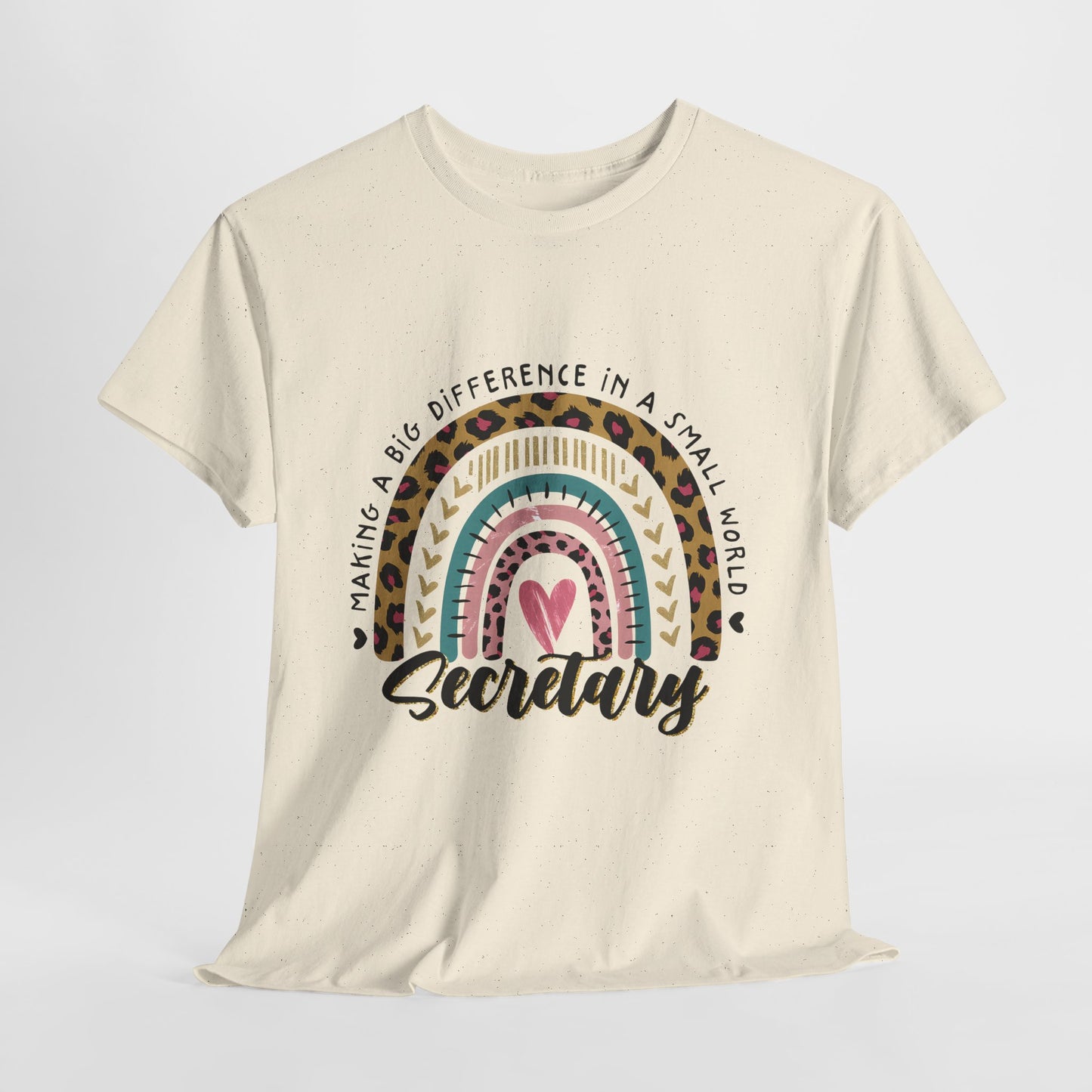 Secretary Rainbow Shirt - Cute Leopard Print Office Tee for Secretaries, Glam Animal Print Heart Gift, Boho Office Assistant T-Shirt