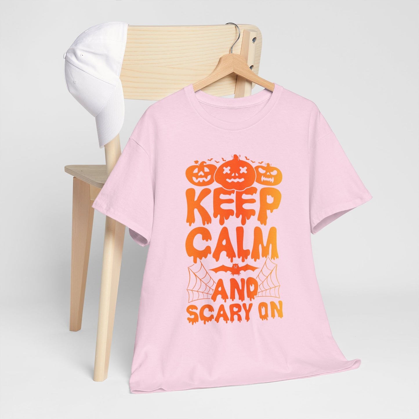 Keep Calm and Scary On - Halloween T-Shirt Pumpkin Bat
