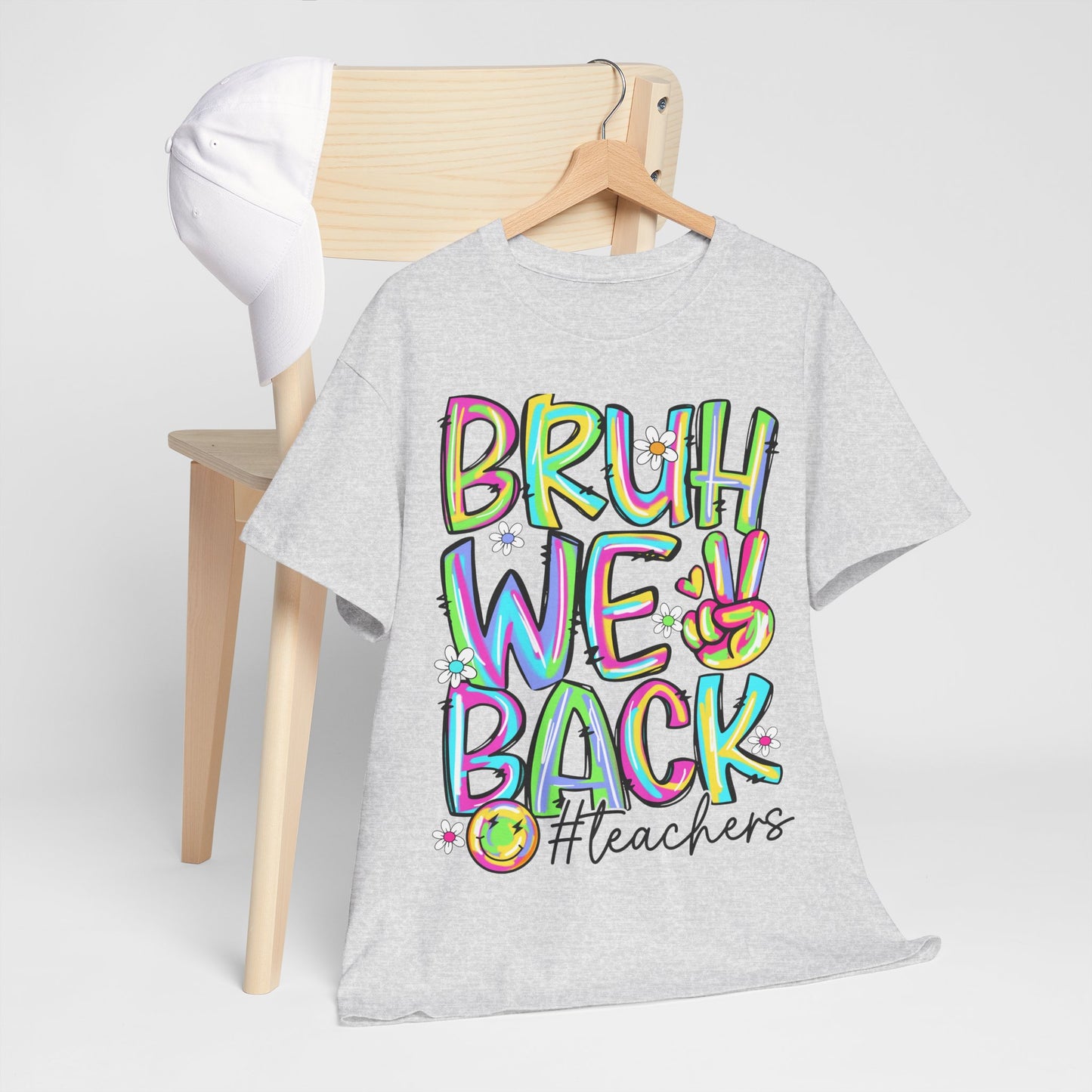 Bruh We Back Teacher T-Shirt | Funny Groovy Rainbow Back to School Tee
