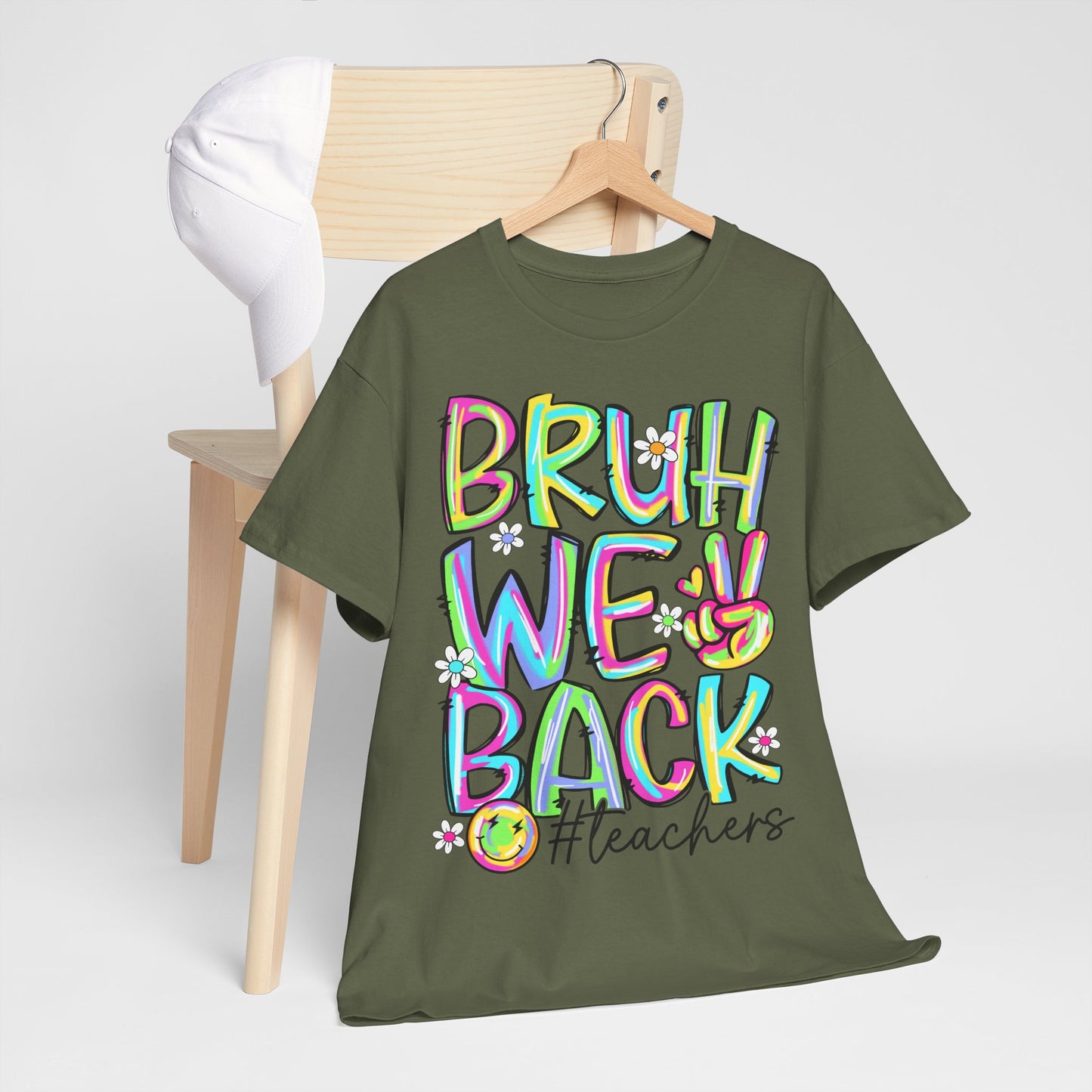 Bruh We Back Teacher T-Shirt | Funny Groovy Rainbow Back to School Tee