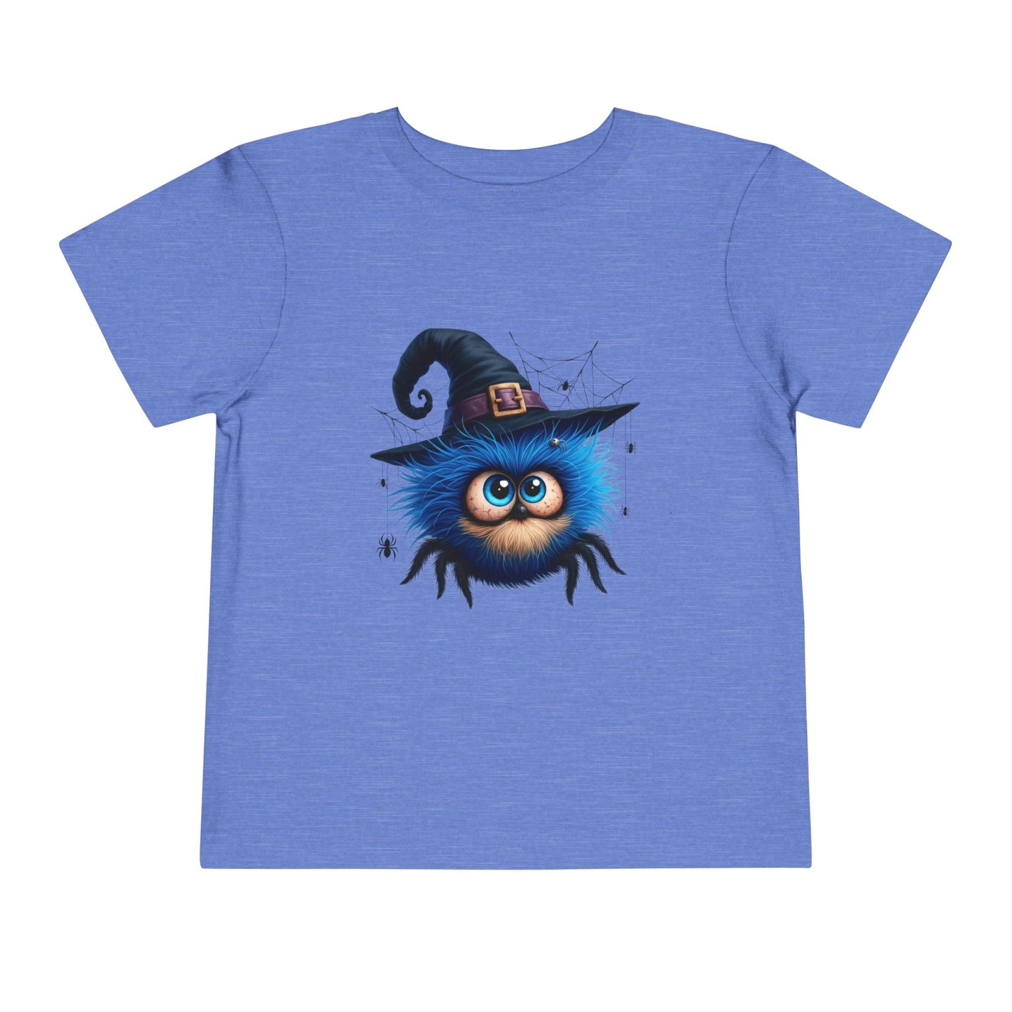 Cute Blue Fuzzy Spider Kids T-Shirt - Witch Hat Halloween Toddler Tee