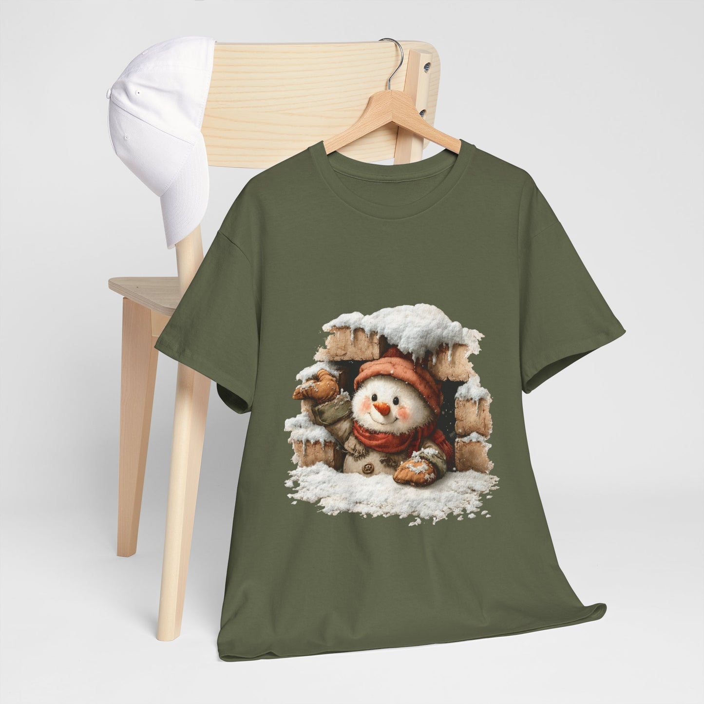 Peeking Snowman Window Christmas - Cute Snowy Brick Window Snowman Tee