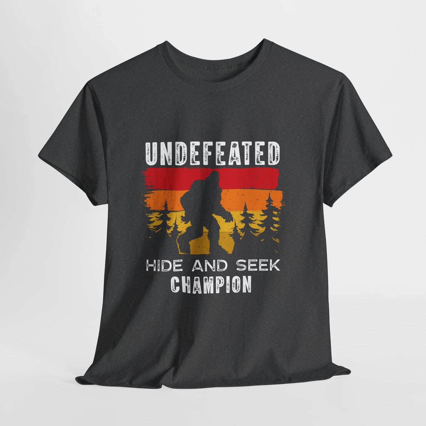 Undefeated Hide and Seek Champion Bigfoot T-Shirt - Retro Sunset Tee